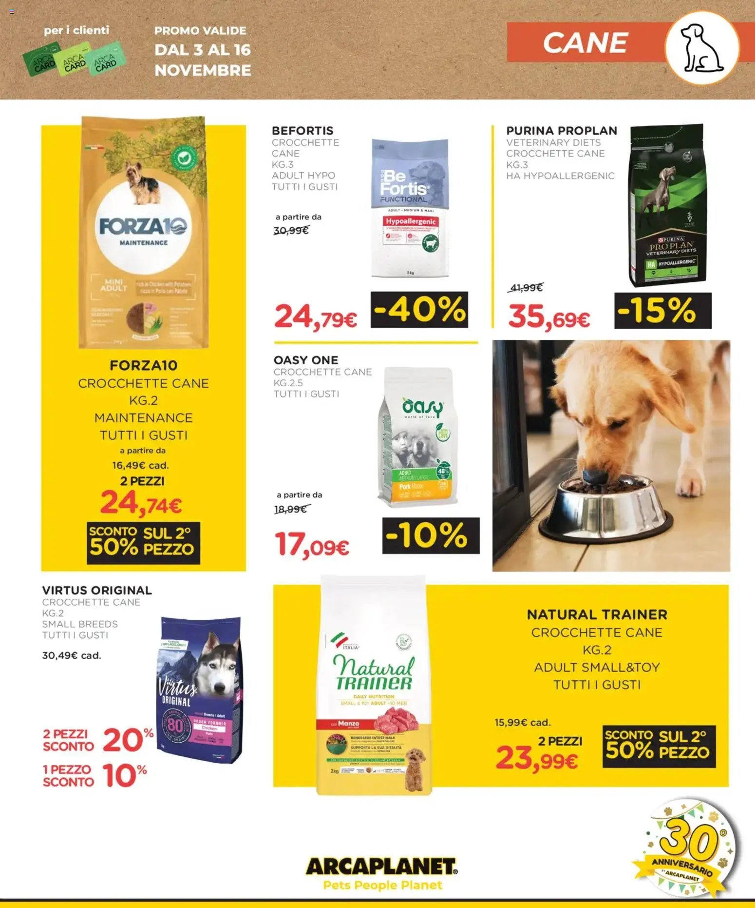 Volantino Arcaplanet del 03.11.2025 | Pagina: 13 | Prodotti: Pollo, Manzo, Crocchette, Crocchette cane