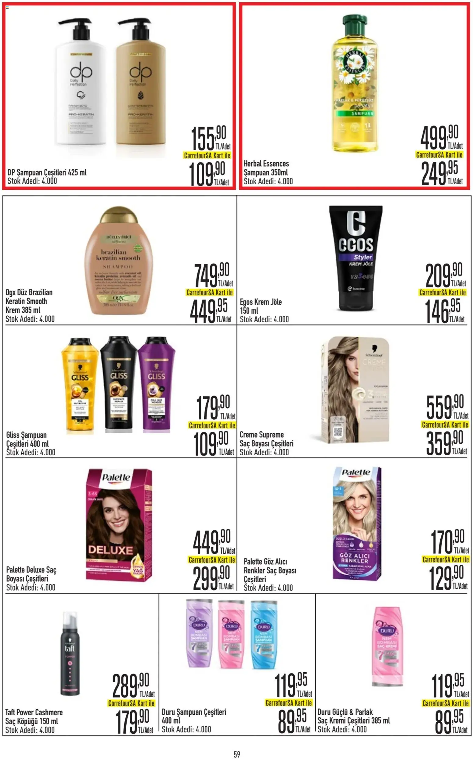 CarrefourSA Katalog - 09.03.2026 tarihinden itibaren geçerlidir | Sayfa: 59 | Ürünler: Şampuan, Saç Kremi, Krem, Alıç