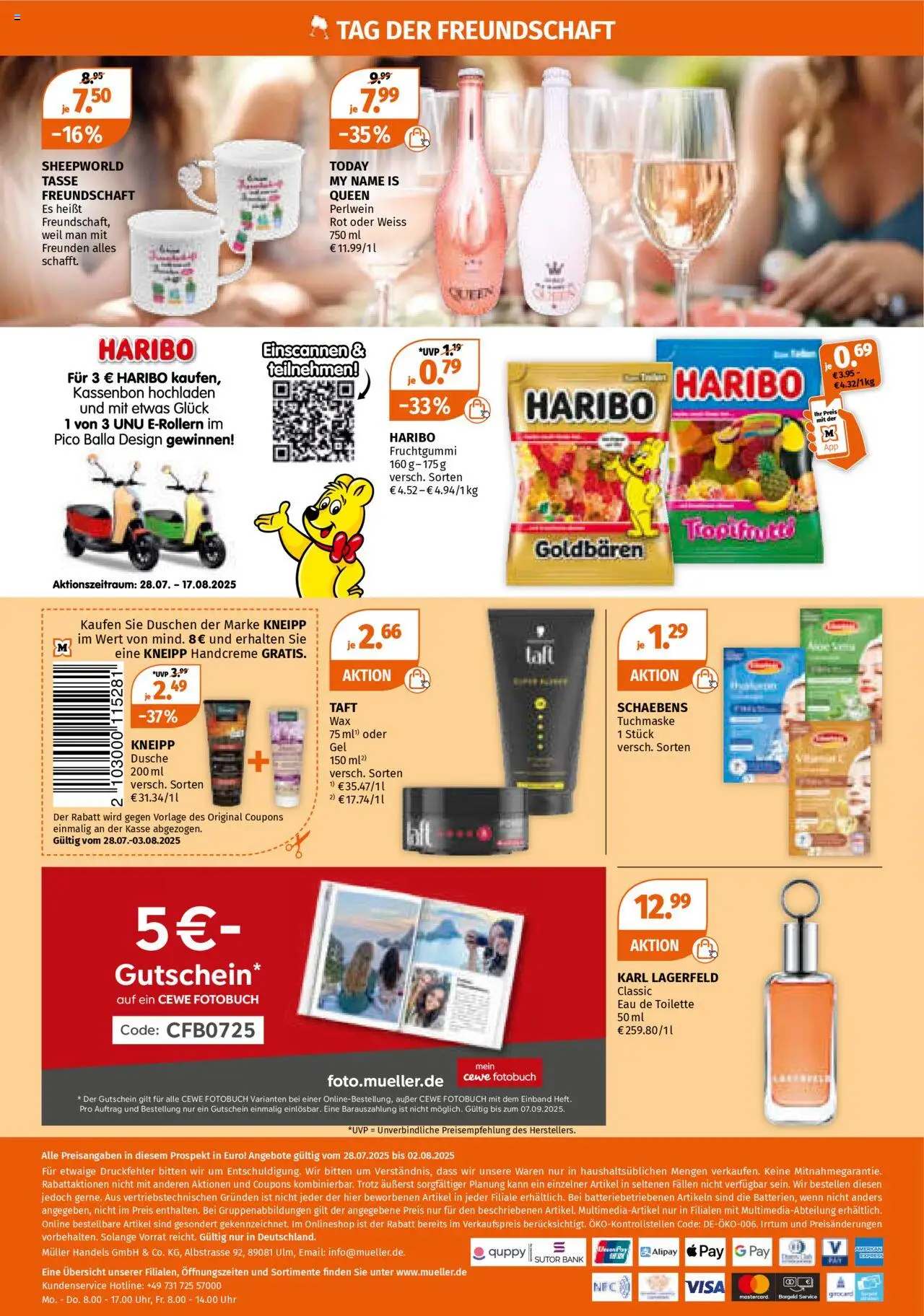 Müller Prospekt 	 - gültig ab dem 28.07.2025 | Seite: 23 | Produkte: Haribo, Eau de Toilette, Shower Gel, Uhr