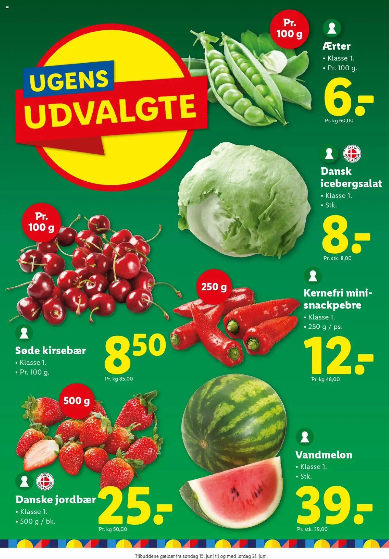 Lidl Tilbudsavis gyldig fra 19.06.2025 | Side: 18 | Produkter: Jordbær, Kirsebær, Vandmelon, Icebergsalat