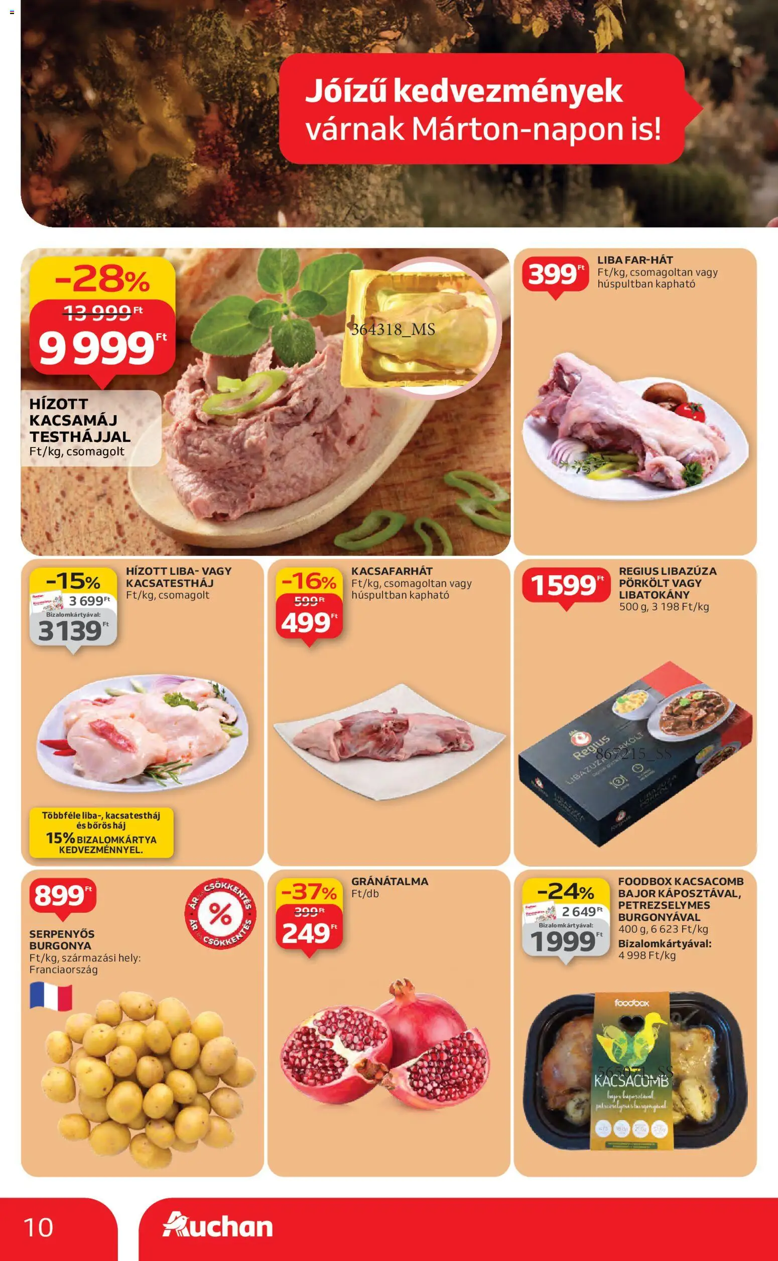 Auchan akciós ujság - amely érvényes a következő dátumtól: 30.10.2025 | Oldal: 10 | Termékek: Kacsamáj, Kacsacomb, Liba, Gránátalma