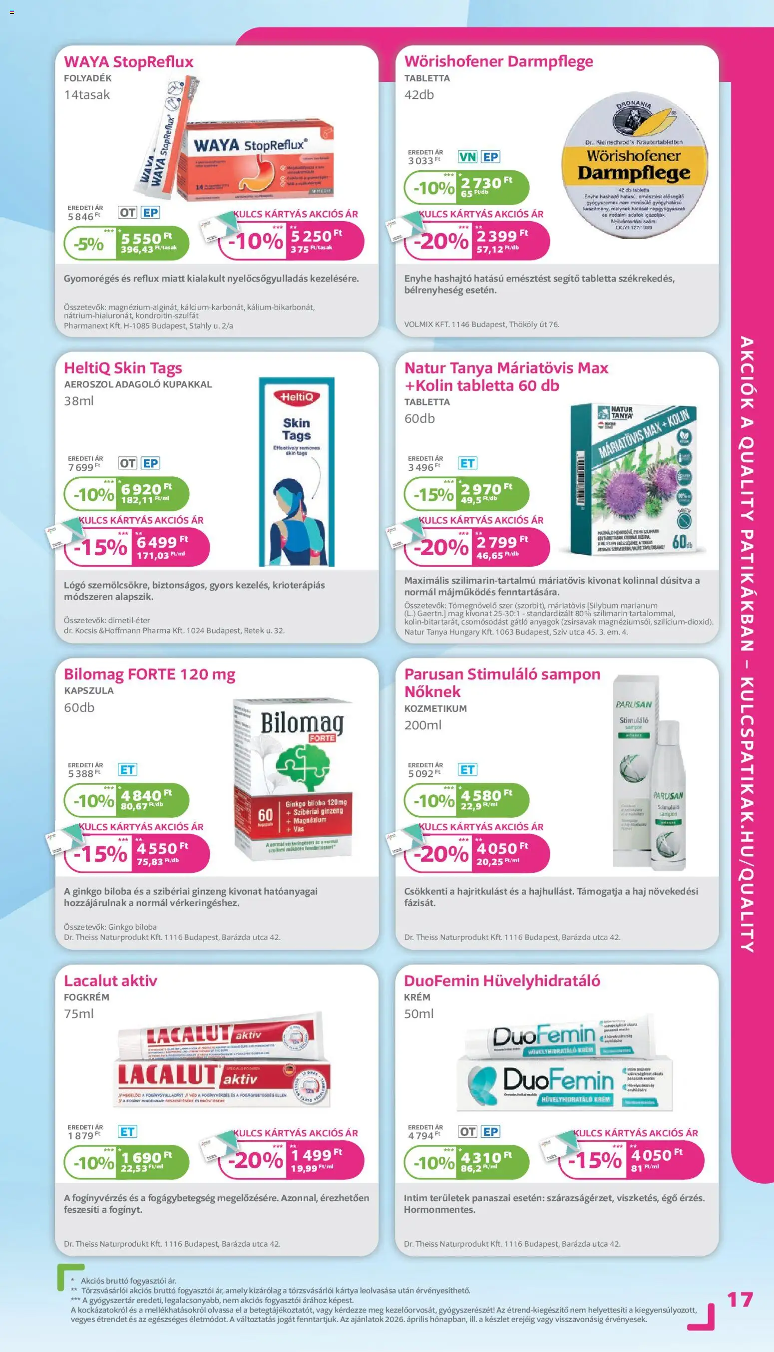 Kulcs Patika akciós ujság - amely érvényes a következő dátumtól: 01.04.2026 | Oldal: 17 | Termékek: Ginkgo biloba, Retek, Sampon, Fogkrém