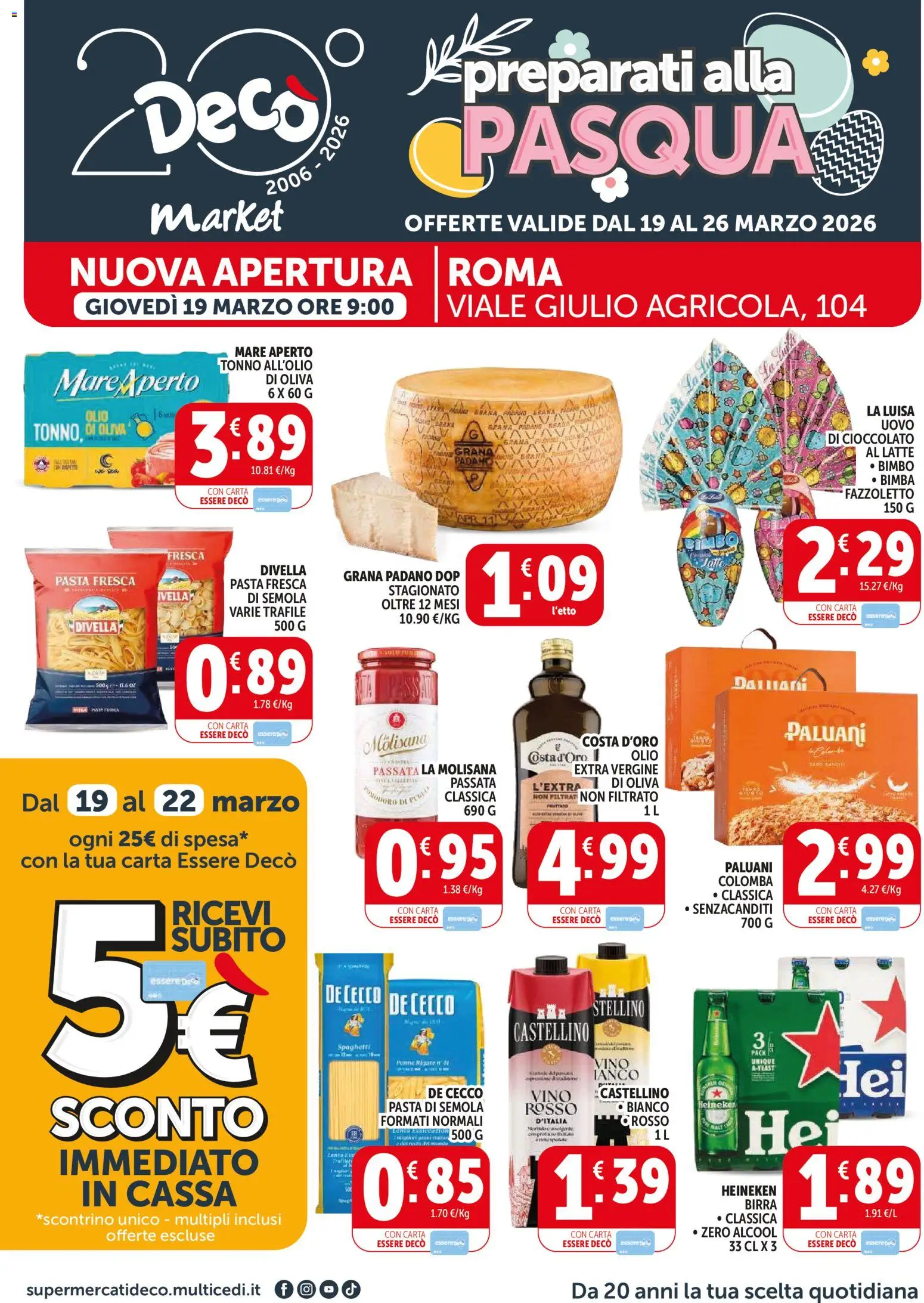 Volantino Decò del 19.03.2026 | Pagina: 1 | Prodotti: Cioccolato, Birra, Pasta, Tonno