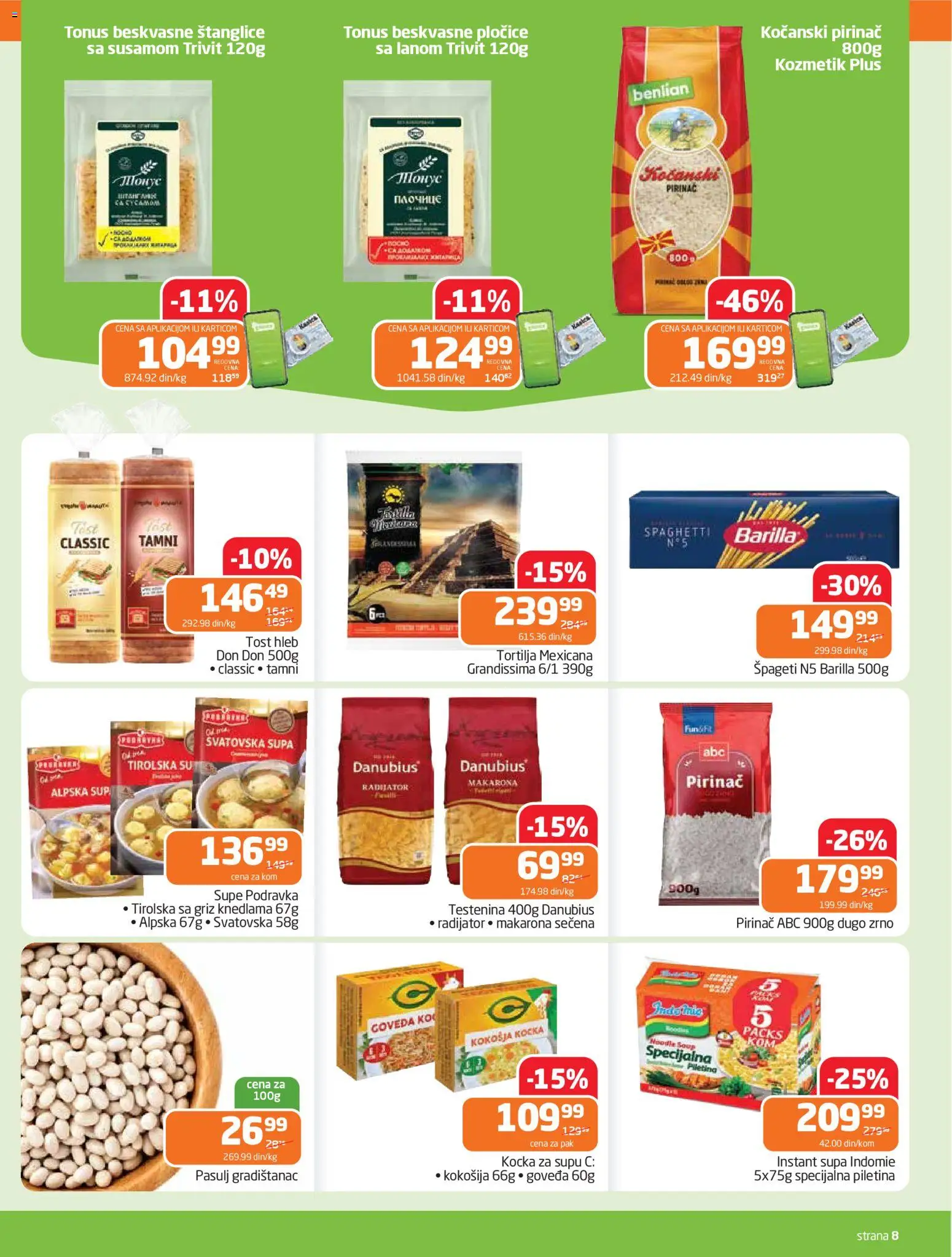 Gomex katalog - važi od 15.04.2026 | Strana: 8 | Proizvode: Tost hleb, Testenina, Pasulj, Pirinač