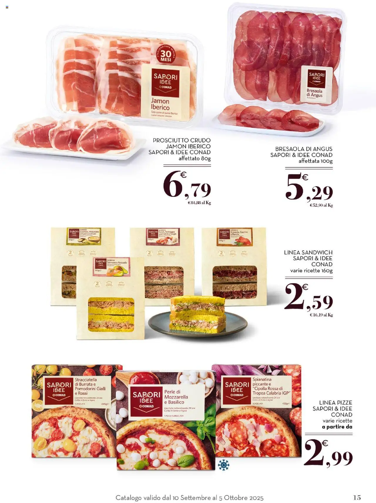 Volantino Conad del 10.09.2025 | Pagina: 15 | Prodotti: Ceci, Mozzarella, Prosciutto, Stracciatella