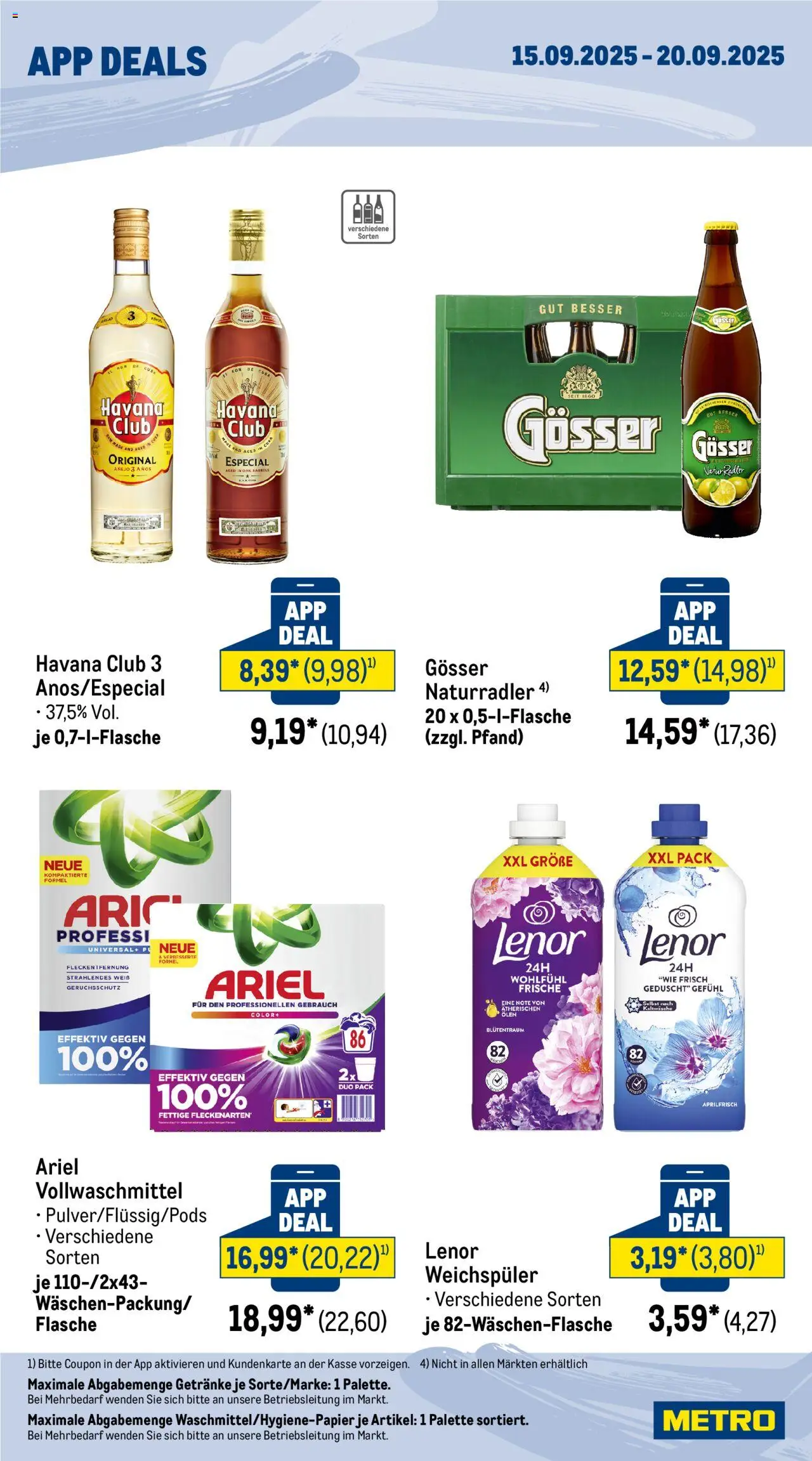Metro App Deals – gültig ab 15.09.2025 | Seite: 2 | Produkte: Lenor, Havana club, Ariel, Weichspüler