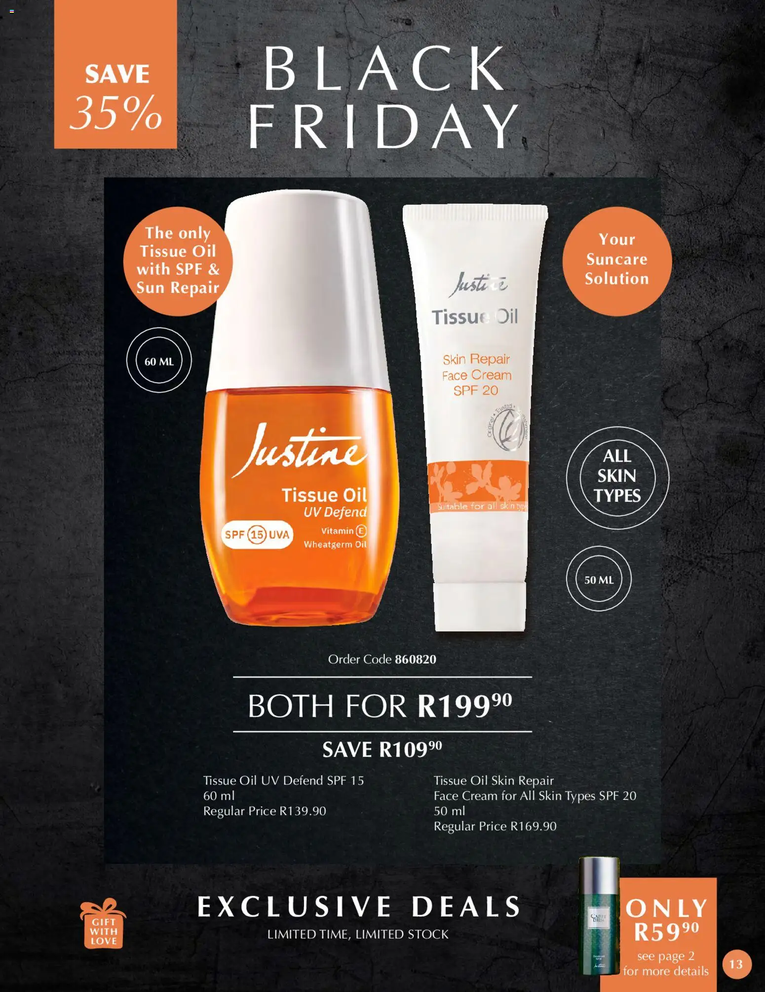 New Justine catalogue – valid from 21.11.2025 | Page: 13 | Products: Tissue oil, Oil, Cream, Stock