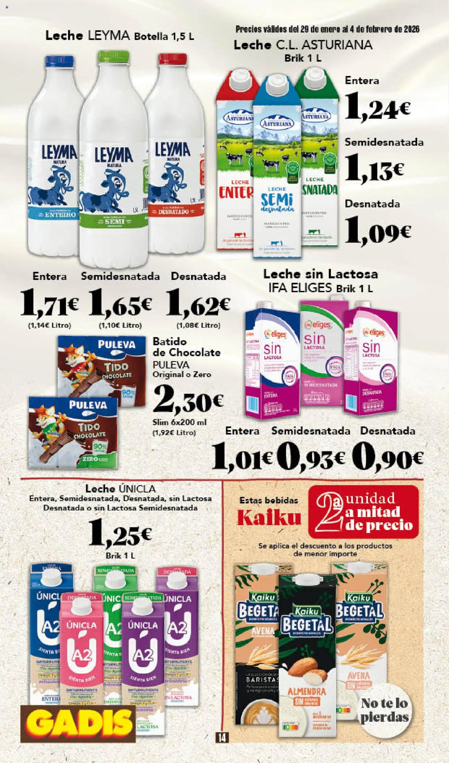 Gadis - folleto │ válido desde el 29.01.2026 | Página: 14 | Productos: Leche sin lactosa, Leche, Chocolate, Té