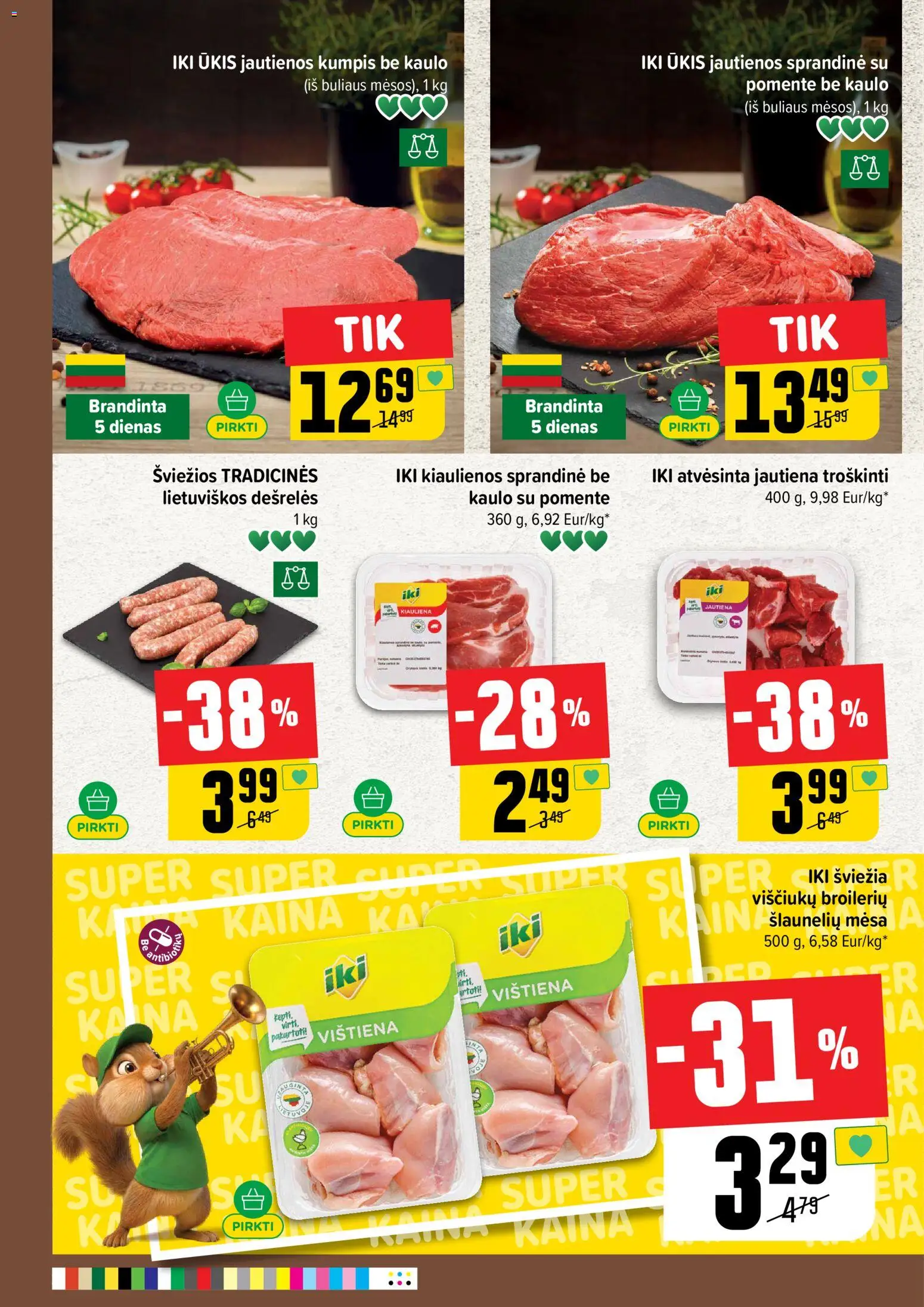 IKI akcijos nuo 13.04.2026 | Puslapis: 26 | Prekių: Jautienos, Dešrelės, Kumpis, Vištiena