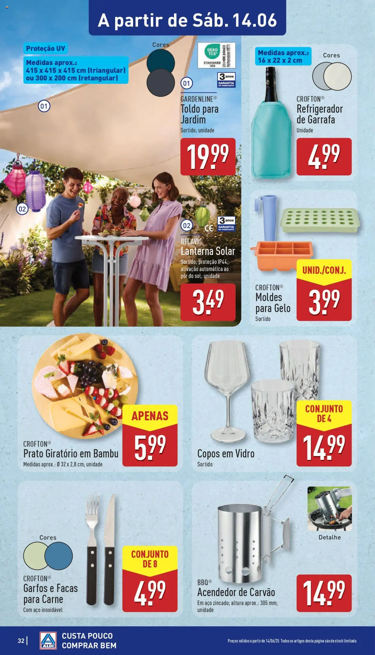 Aldi folheto │ válido de 09.06.2025 | Página: 32 | Produtos: Copos, Garfos, Lanterna, Carne