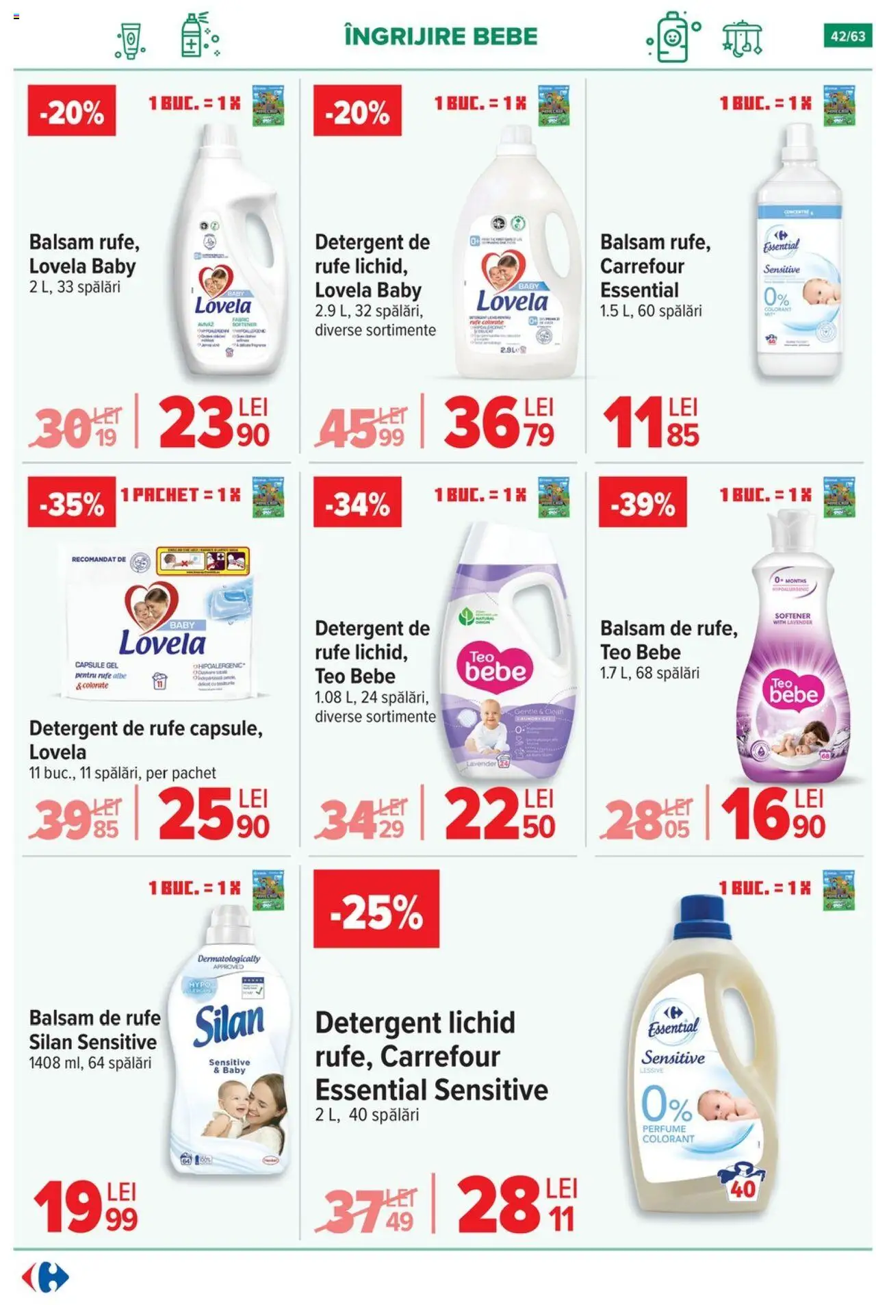 Noul catalog Carrefour – valabil de la 01.10.2025 | Pagină: 42 | Produse: Șampon, Cremă, Șervețele umede, Scutece