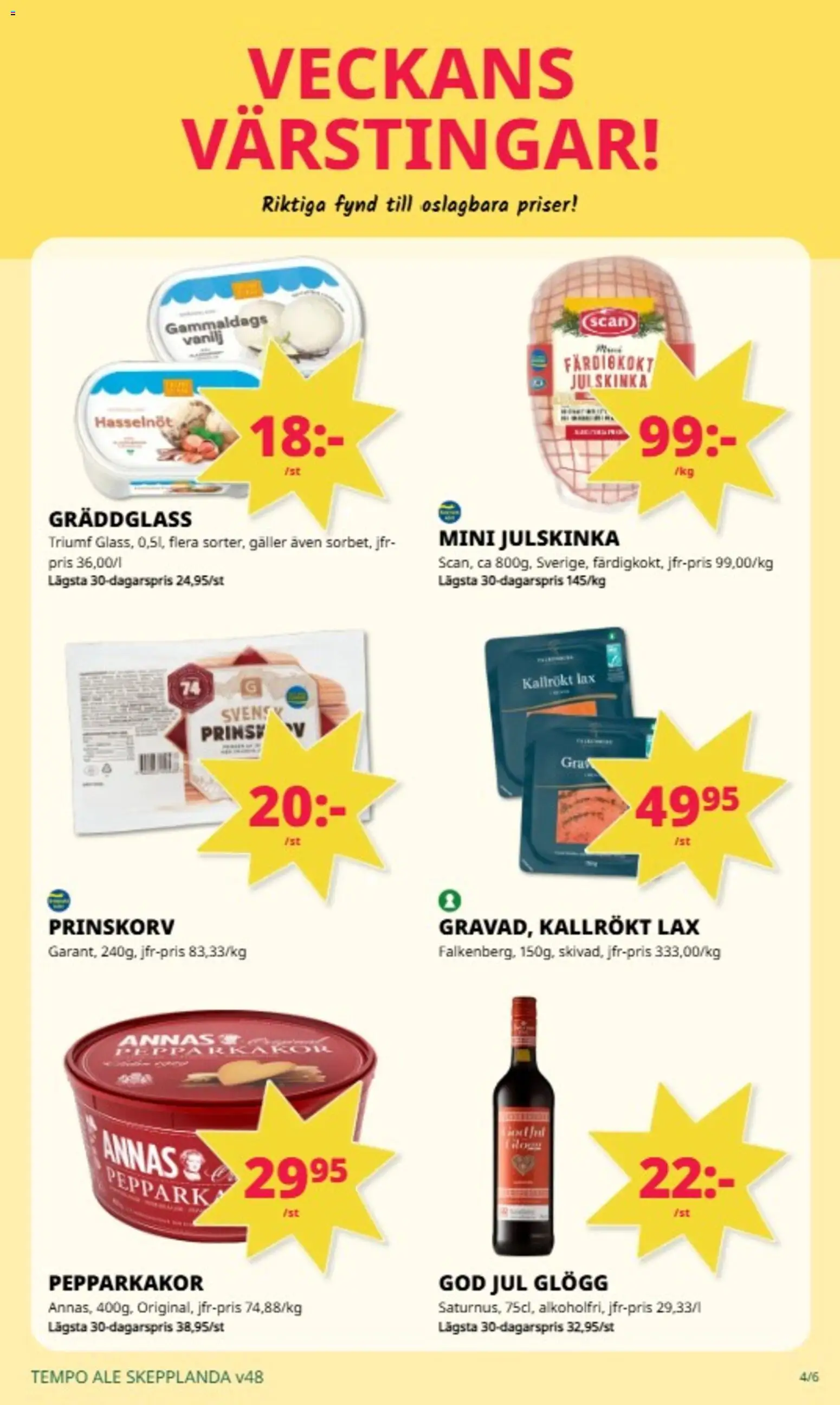Tempo reklamblad aktuell från 24.11.2025 | Sida: 4 | Produkter: Prinskorv, Galler, Lax, Peppar