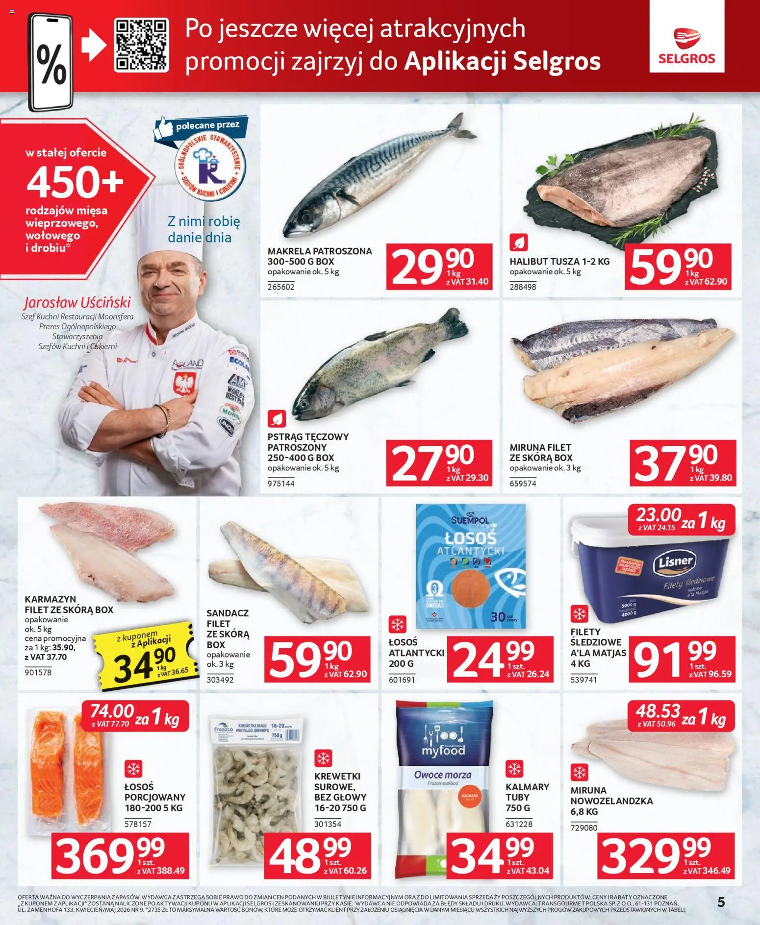 Selgros cash&carry gazetka - Oferta dla gastronomii od 23.04.2026 | Strona: 5 | Produkty: Sandacz, Pstrąg, Łosoś, Krewetki białe