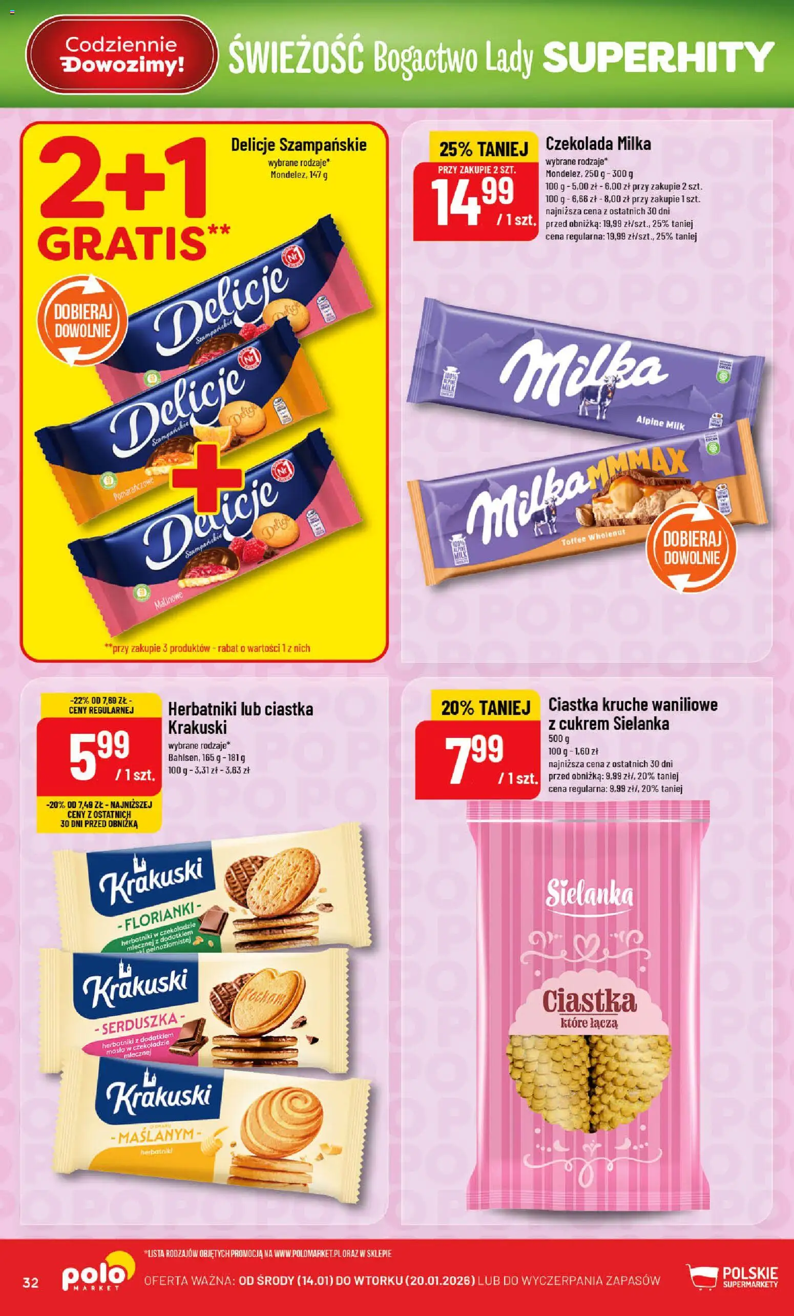 POLOmarket Gazetka od 14.01.2026 | Strona: 32 | Produkty: Ciastka kruche, Milka, Masło, Ciastka