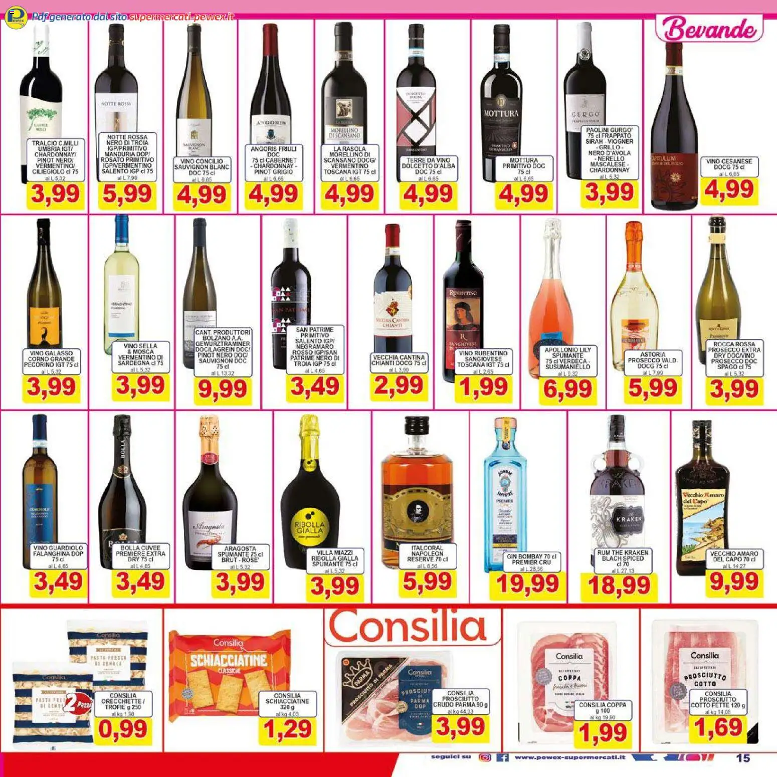Volantino Pewex del 26.01.2026 | Pagina: 15 | Prodotti: Prosciutto Cotto, Prosciutto, Vino, Spumante