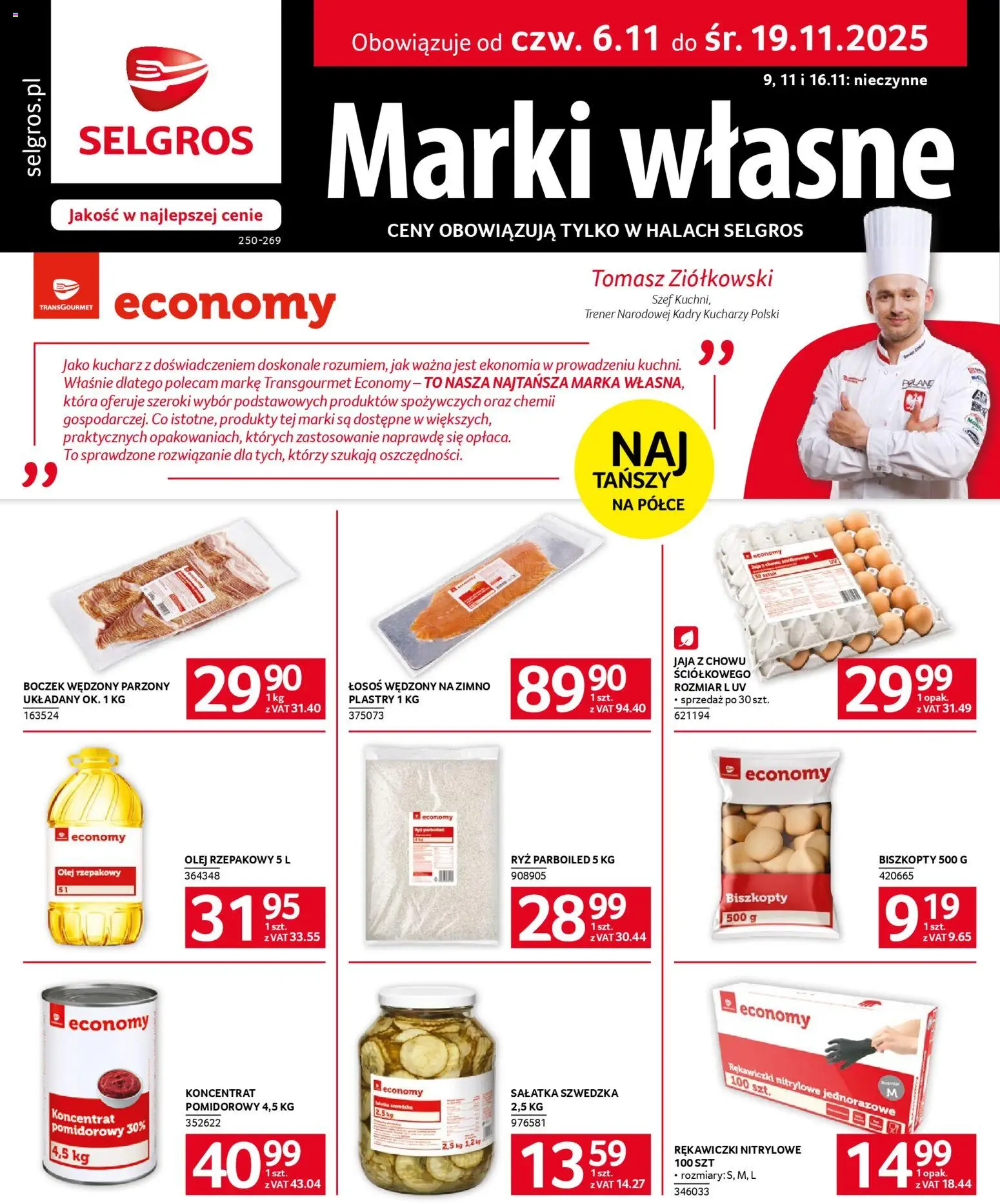 Selgros cash&carry Gazetka - Marki Własne od 06.11.2025 | Strona: 1 | Produkty: Rękawiczki, Sałatka szwedzka, Boczek wędzony, Olej