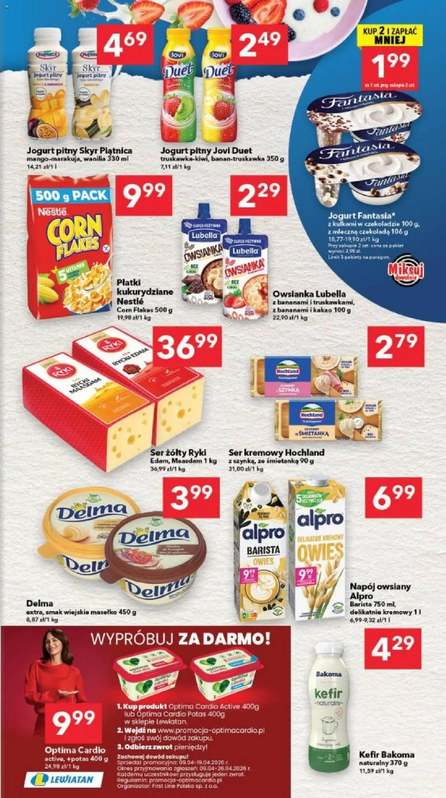 Lewiatan gazetka - Szczecin od 09.04.2026 | Strona: 3 | Produkty: Ser żółty, Napój owsiany, Płatki kukurydziane, Skyr piątnica