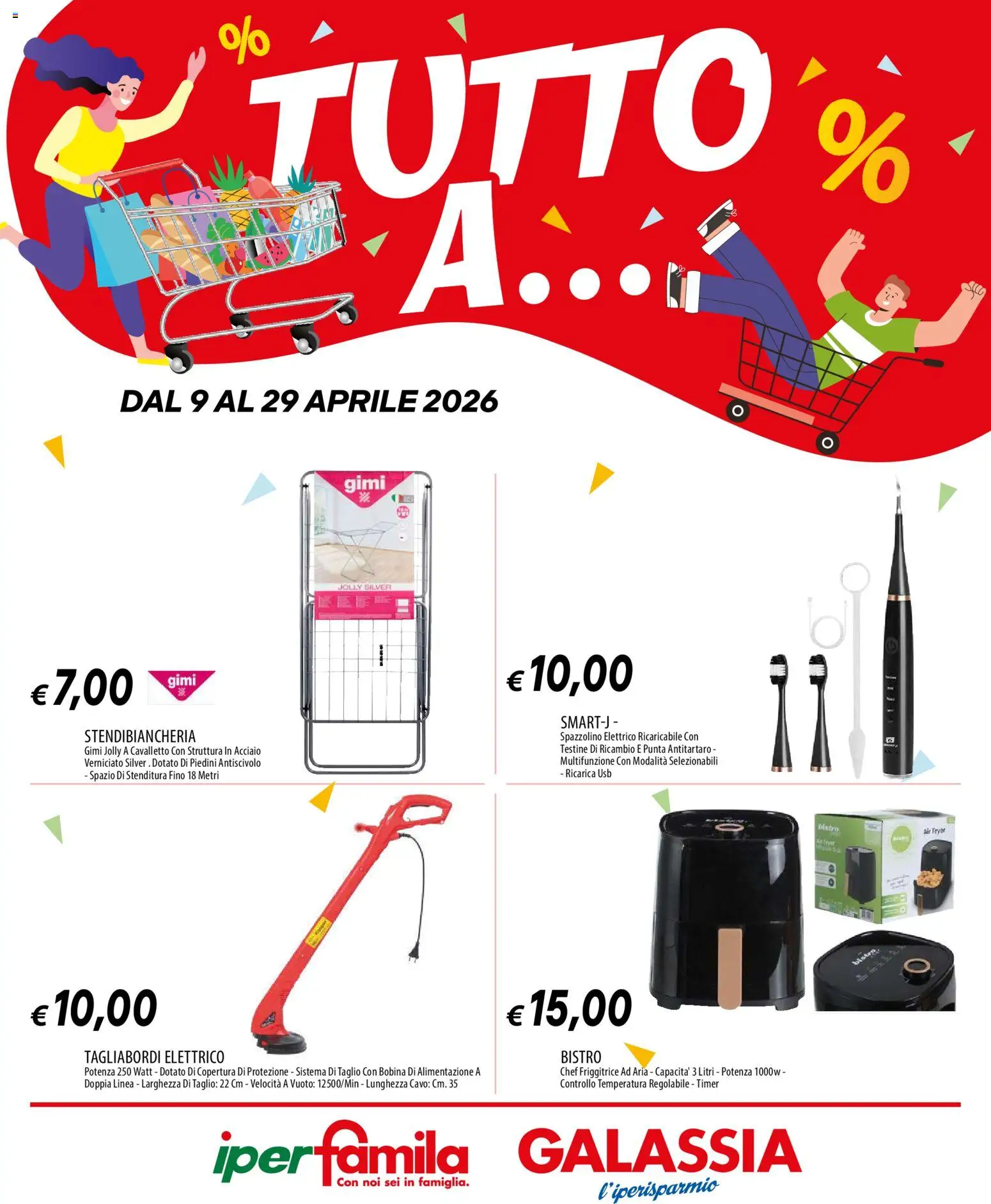 Volantino Galassia del 09.04.2026 | Pagina: 1 | Prodotti: Friggitrice ad aria, Stendibiancheria, Friggitrice, Spazzolino elettrico