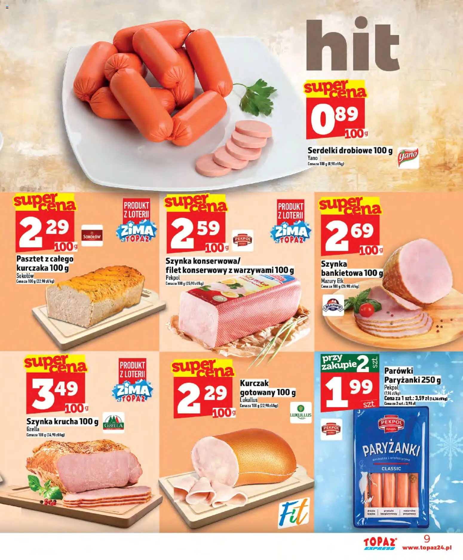 Topaz Gazetka - Express od 02.01.2026 | Strona: 9 | Produkty: Kurczak, Parówki, Szynka