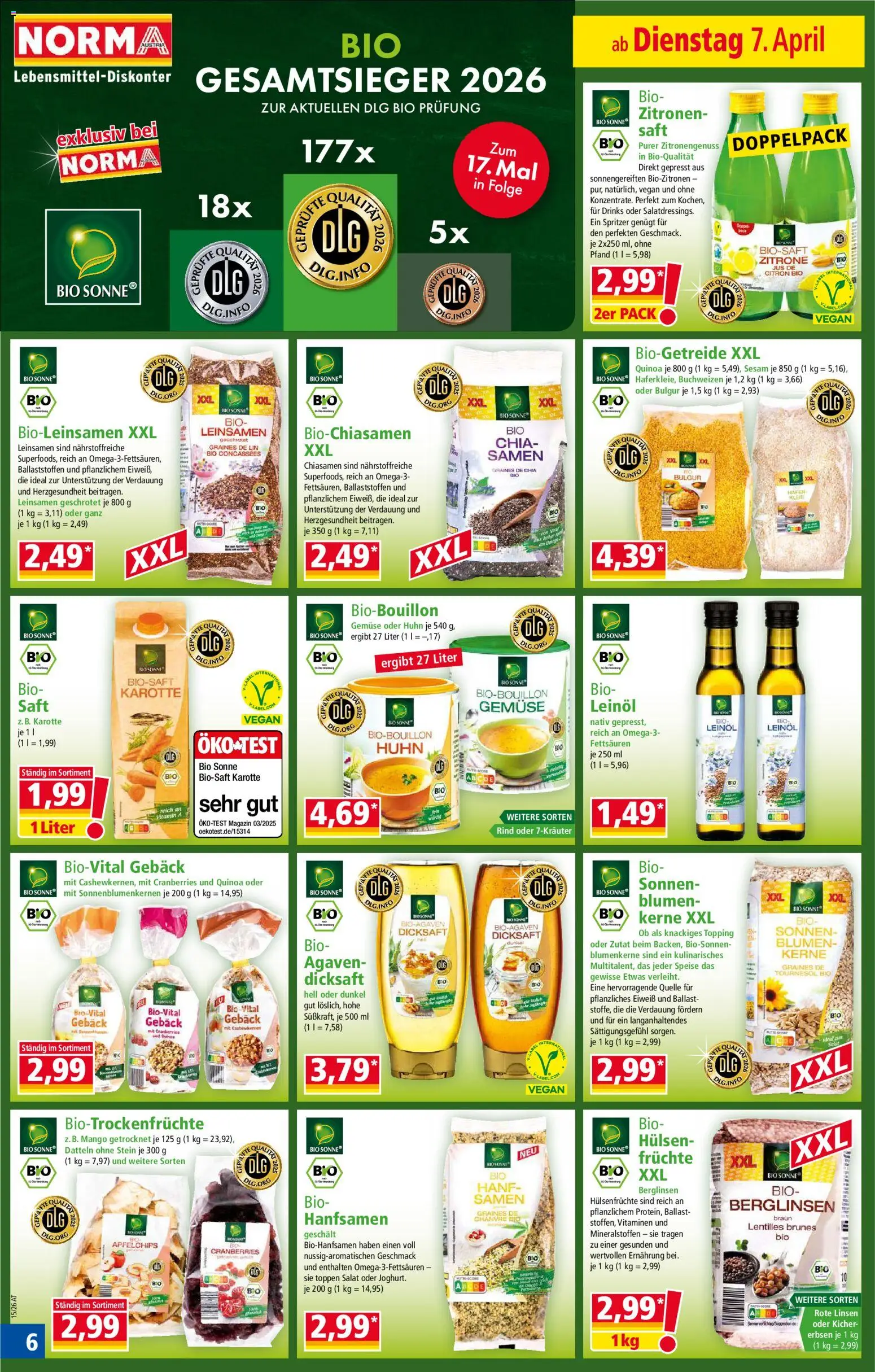 Norma Flugblatt gültig ab 07.04.2026 | Seite: 6 | Produkte: Salat, Gemüse, Erbsen, Saft