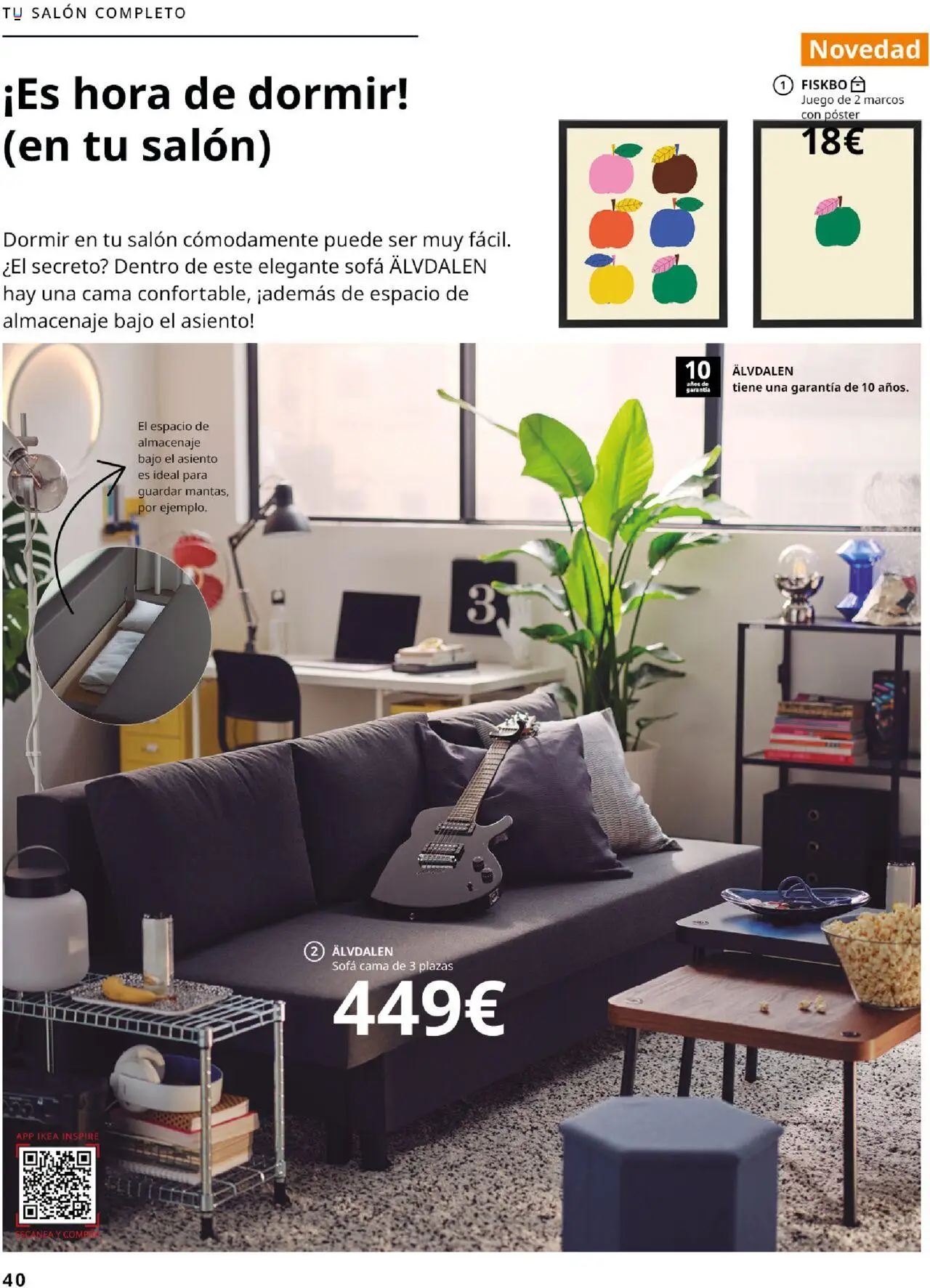 Catálogo IKEA Salones │ válido desde el 01.09.2025 | Página: 40 | Productos: Sofá cama, Cama, Almacenaje, Sofá