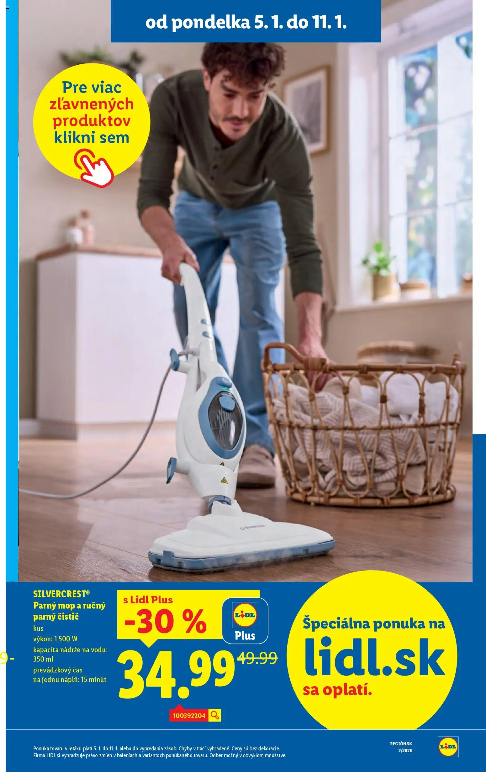 Nové Lidl akcie – leták je platný od 08.01.2026 | Strana: 87 | Produkty: Parný čistič, Mop
