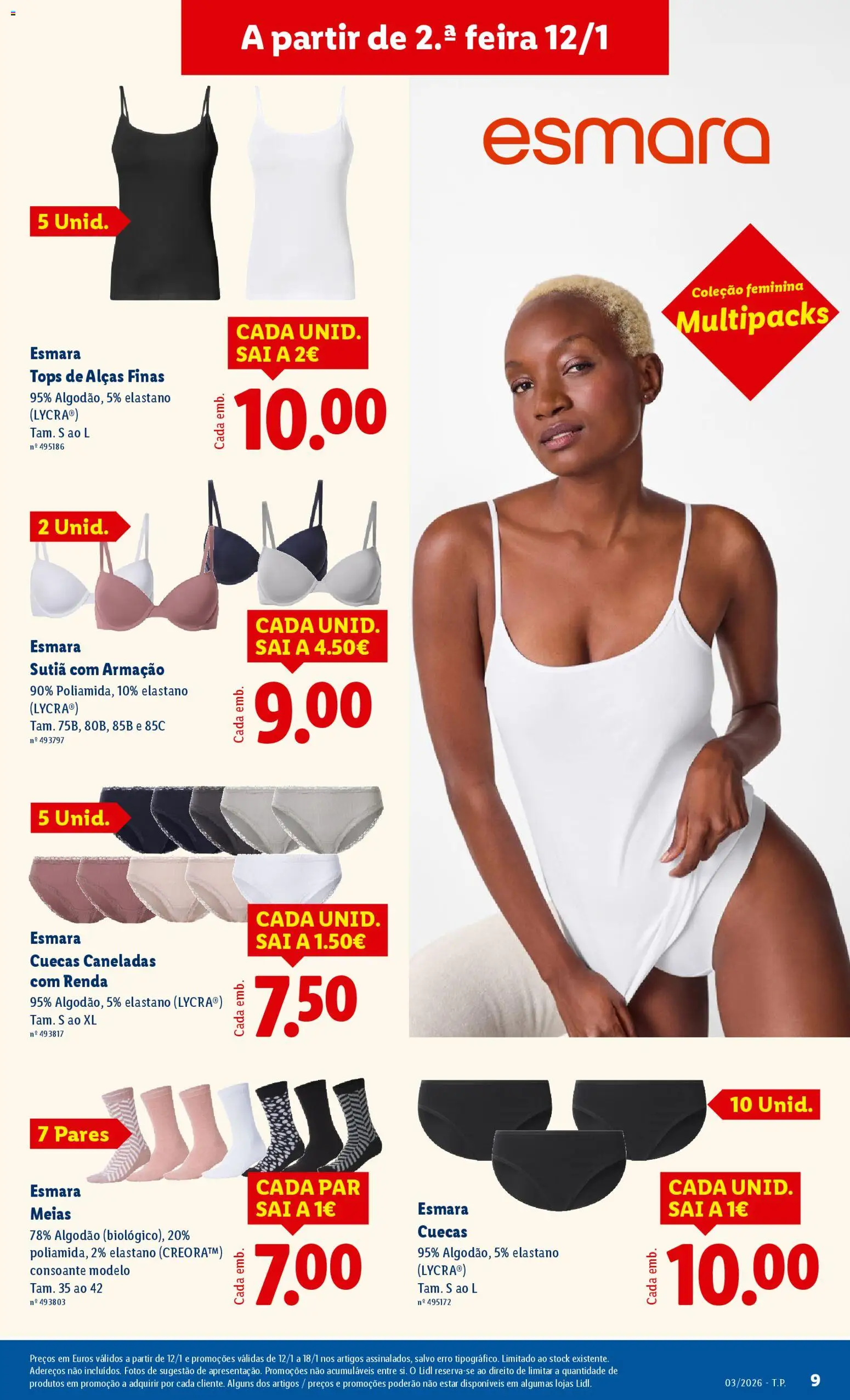 Lidl Novidades │ válido de 12.01.2026 | Página: 9 | Produtos: Saia, Sutiã, Meias, Cuecas