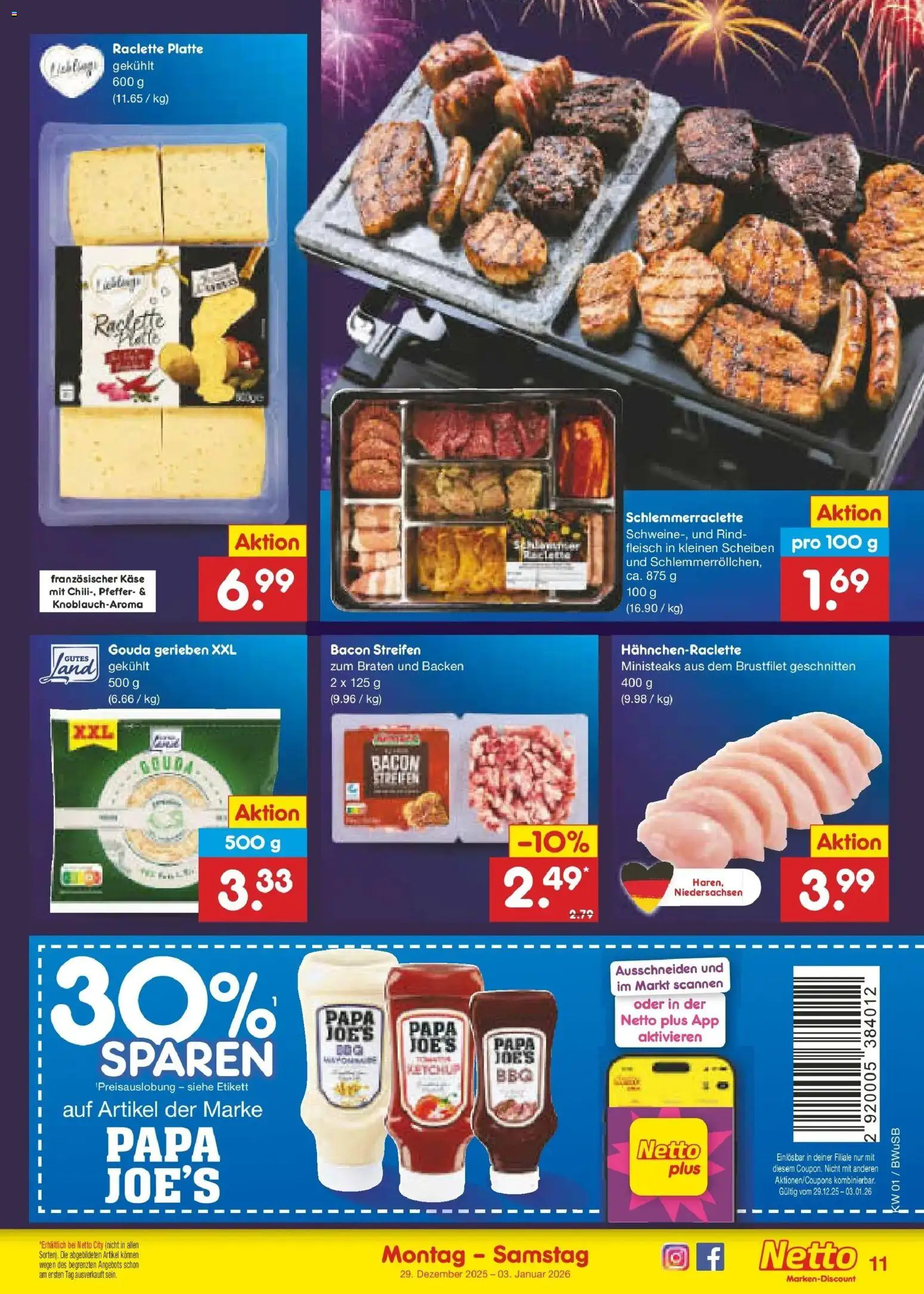 Netto Marken-Discount prospekt Stemwede-Dielingen	 – gültig ab 28.12.2025 | Seite: 11 | Produkte: Käse, Pfeffer, Raclette, Fleisch