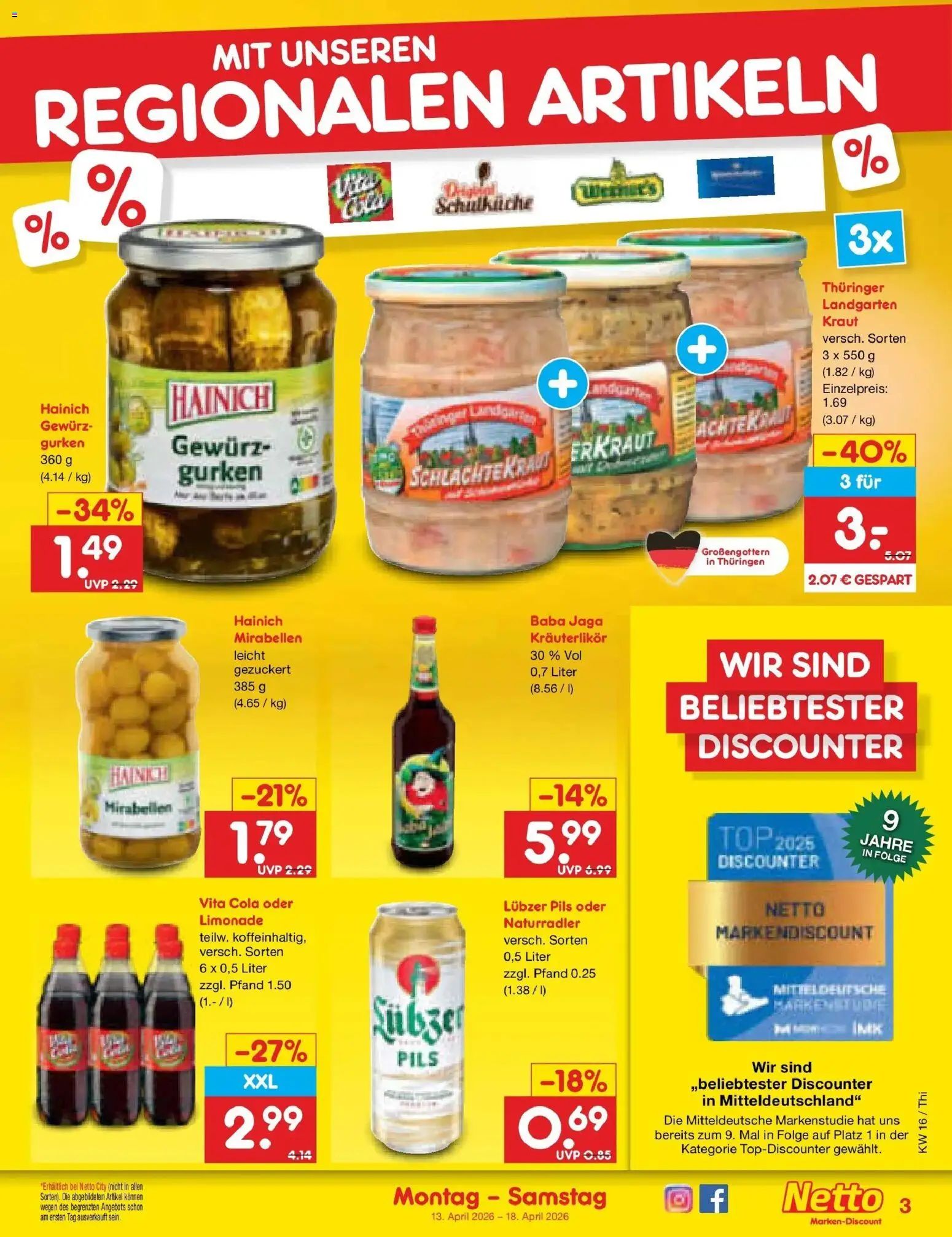 Netto Marken-Discount Prospekt Thiendorf	 – gültig ab 13.04.2026 | Seite: 33 | Produkte: Top, Pils, Vita cola, Gurken