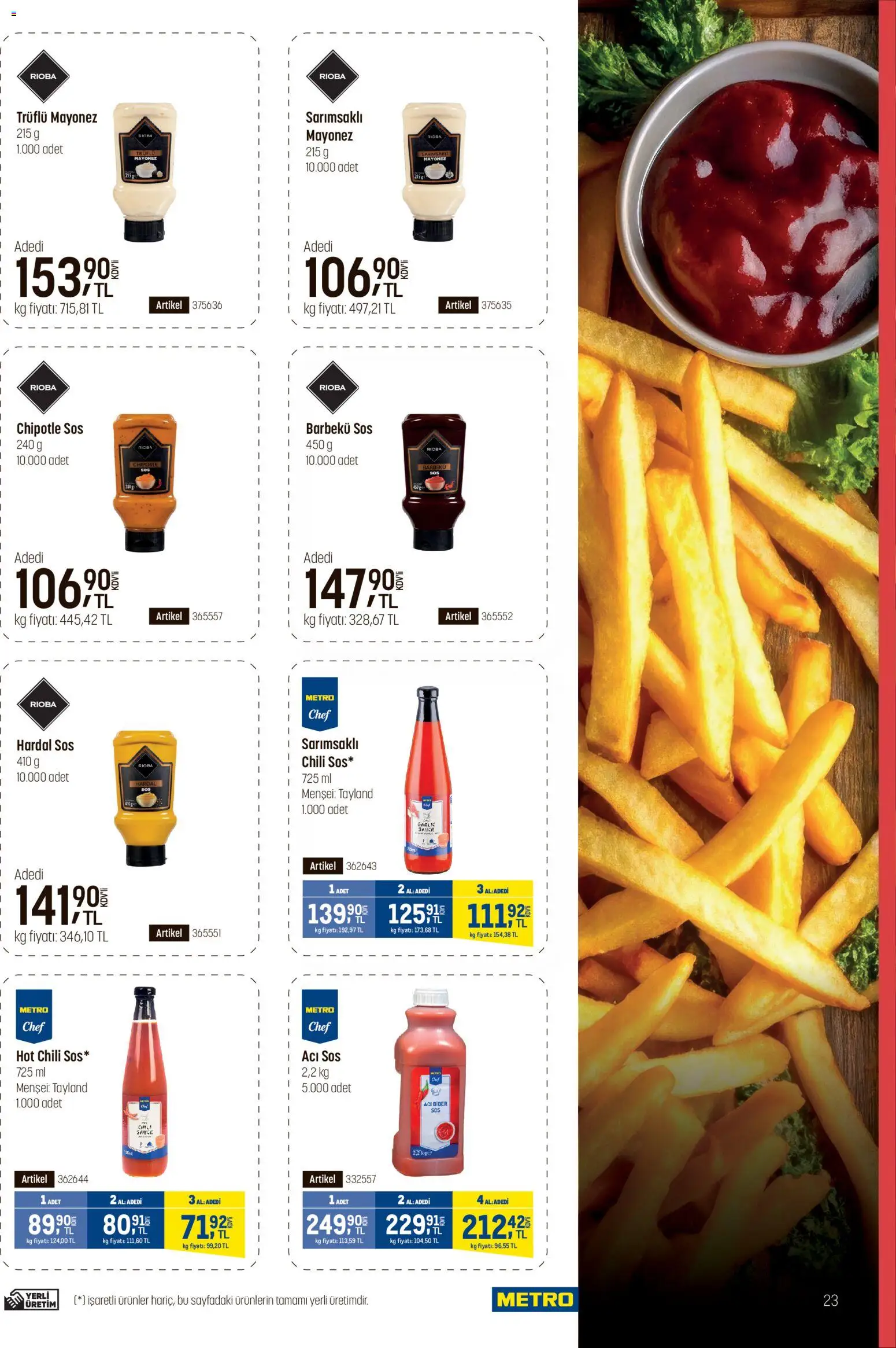 Metro - Fast Food Kataloğu - 18.03.2026 tarihinden itibaren geçerlidir | Sayfa: 23 | Ürünler: Barbekü sos, Mayonez, Biber, Acı biber