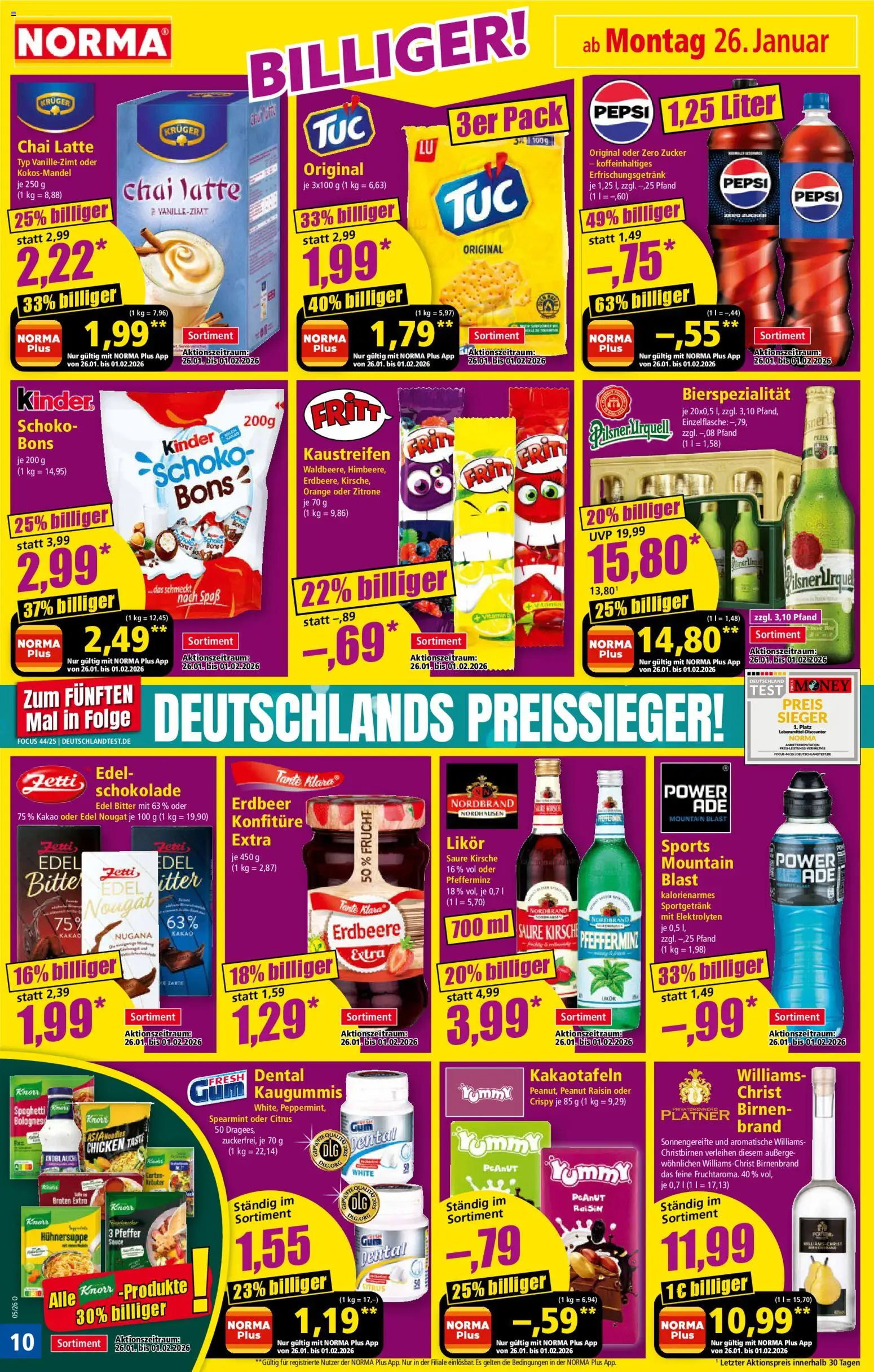 Norma Prospekt 	 – gültig ab 26.01.2026 | Seite: 10 | Produkte: Schokolade, Knorr, Zucker, Knoblauch