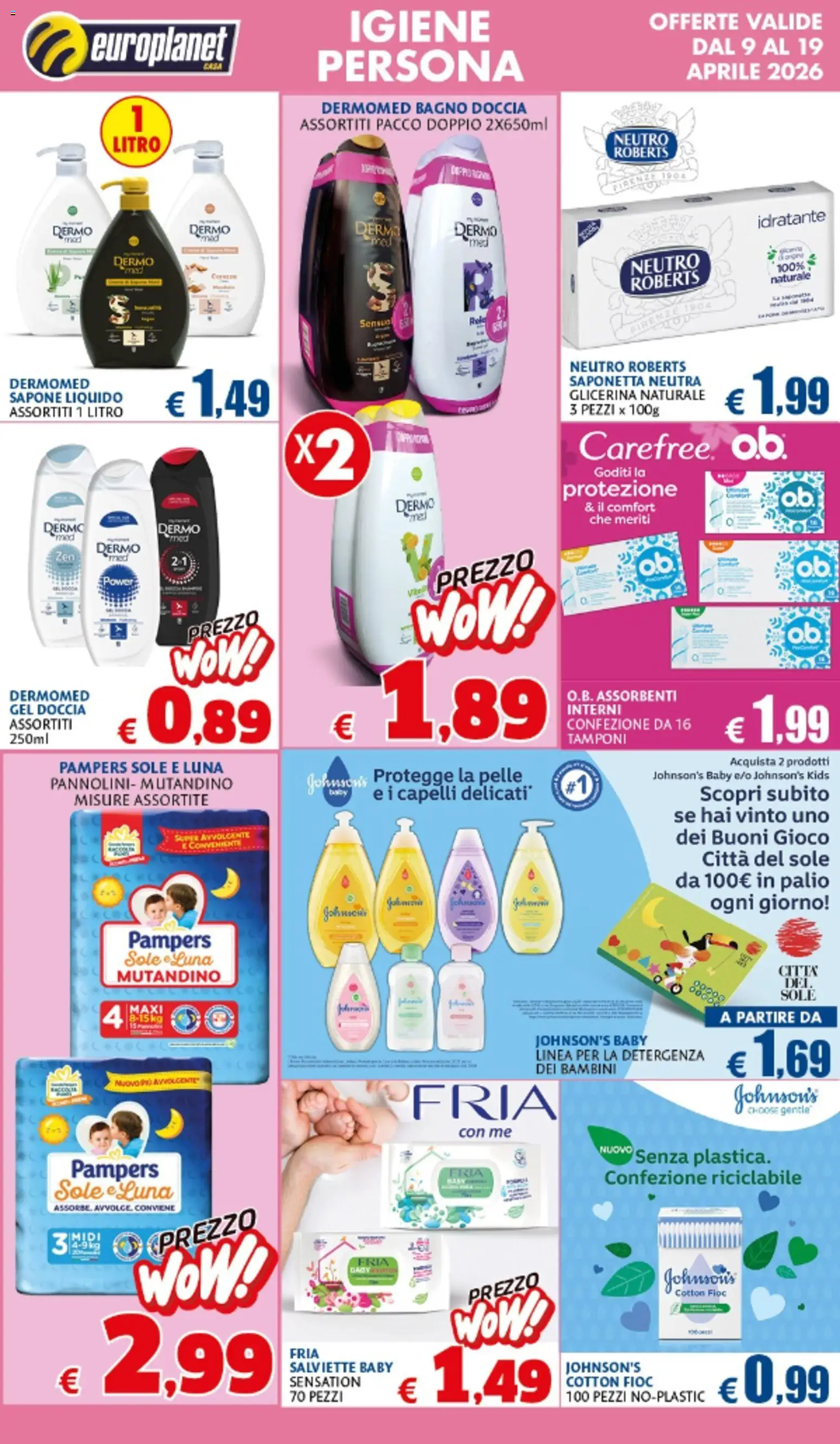 Volantino Europlanet Casa del 09.04.2026 | Pagina: 3 | Prodotti: Pannolini, Pampers, Gioco, Doccia