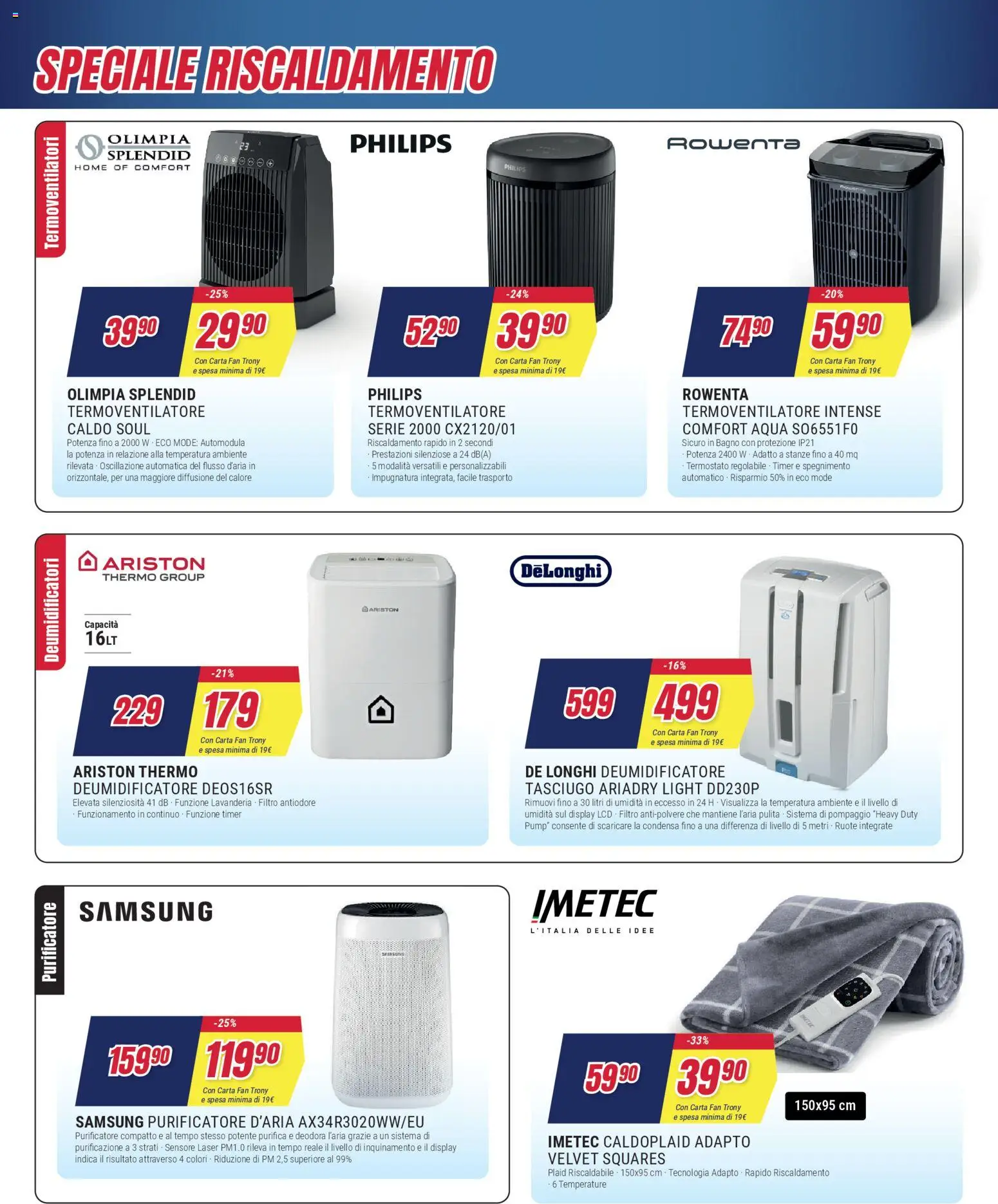 Volantino Trony del 27.12.2025 | Pagina: 18 | Prodotti: Plaid, Fan, Purificatore d'aria, Samsung