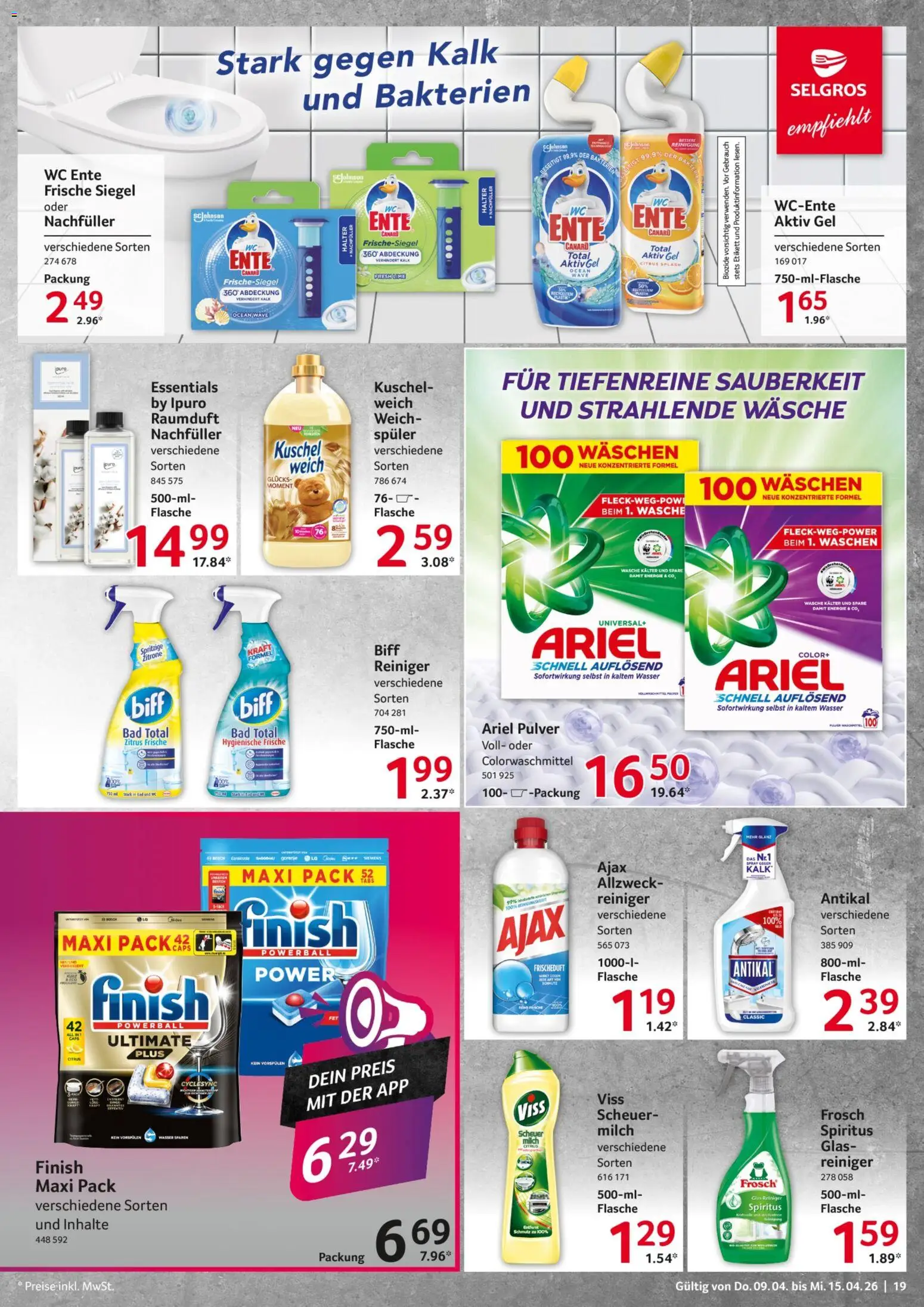 Selgros Prospekt 	 – gültig ab 09.04.2026 | Seite: 19 | Produkte: Ariel, Bad, Wasser, Zitrone