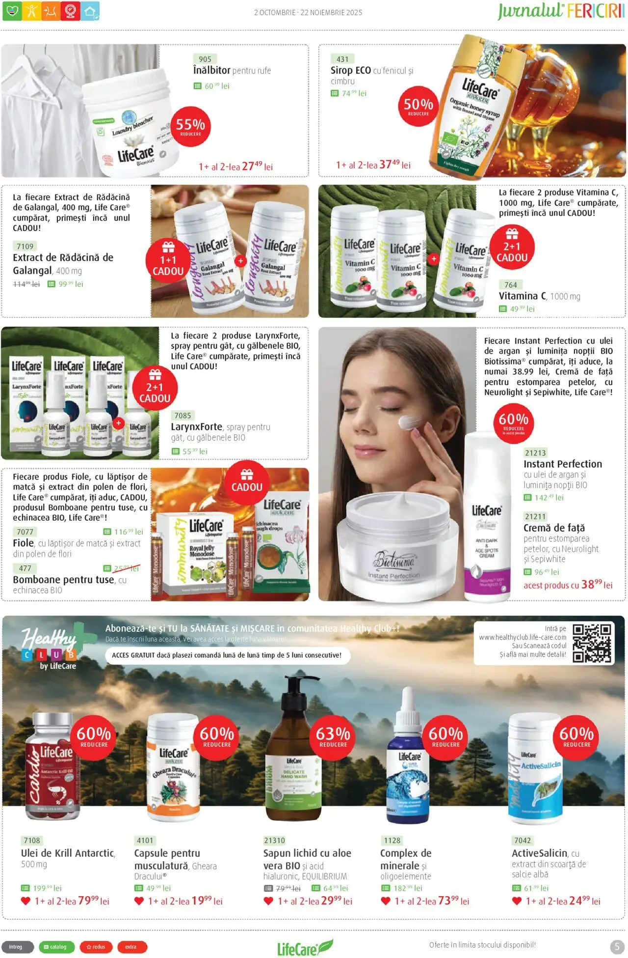 Noul catalog Life Care – valabil de la 02.10.2025 | Pagină: 5 | Produse: Cremă, Bomboane, Sirop, Săpun lichid