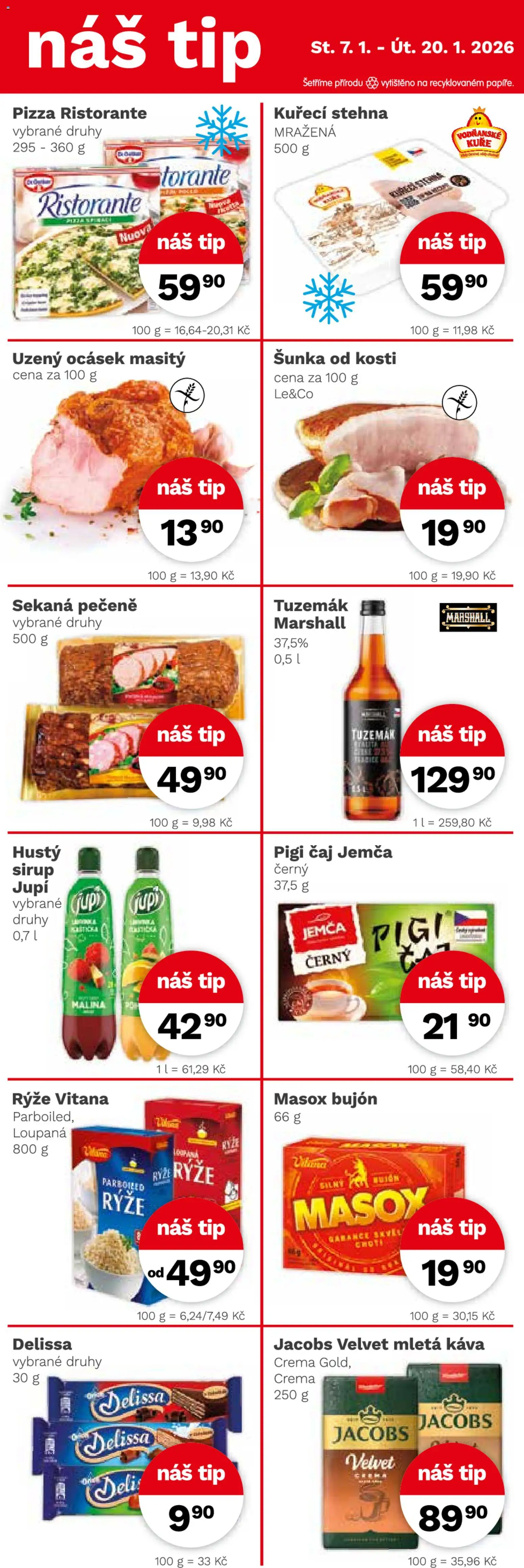 Konzum leták od 07.01.2026 | Strana: 4 | Produkty: Šunka, Pizza, Crema, Mletá káva