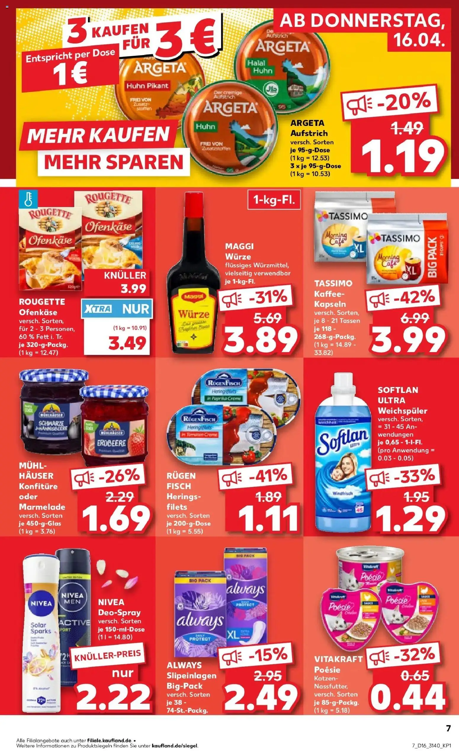 Kaufland Prospekt Taucha	 – gültig ab 16.04.2026 | Seite: 7 | Produkte: Kaffee, Rougette ofenkase, Deospray, Tassimo