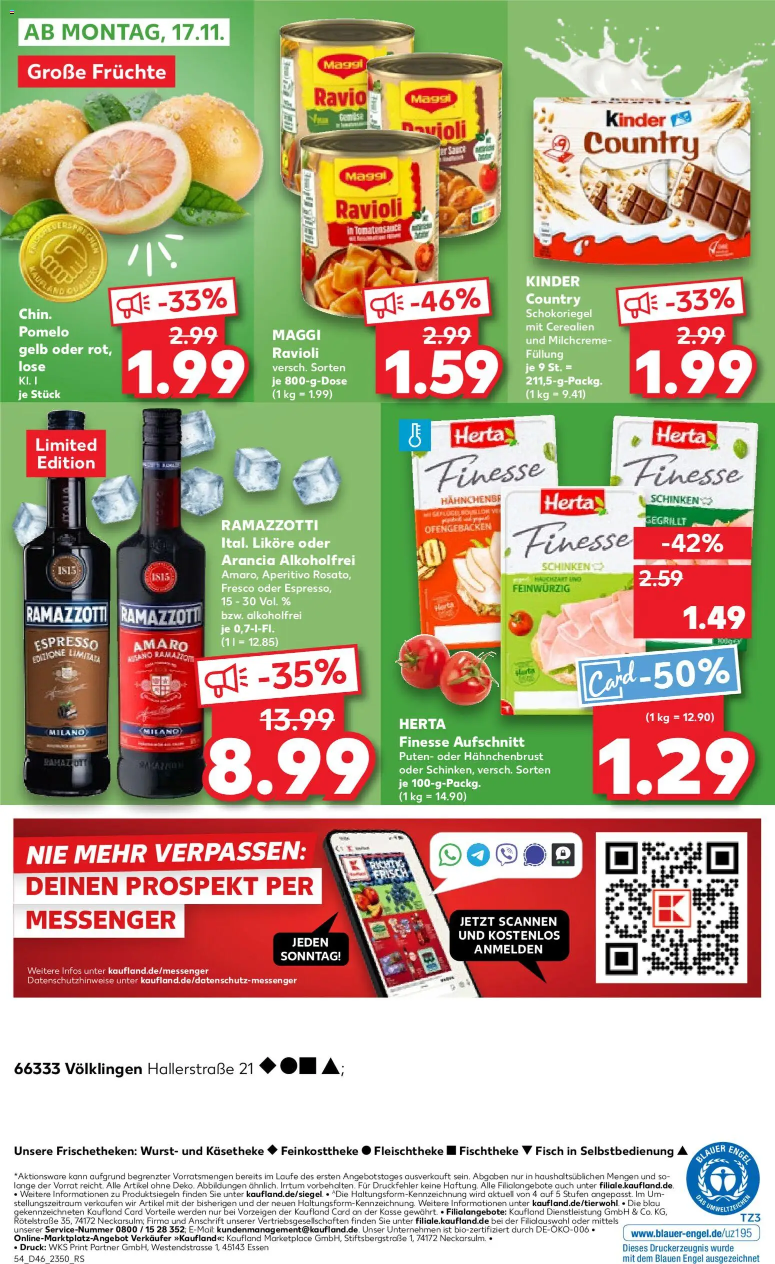 Kaufland prospekt Völklingen	 – gültig ab 13.11.2025 | Seite: 54 | Produkte: Fisch, Wurst, Ramazzotti, Kinder country