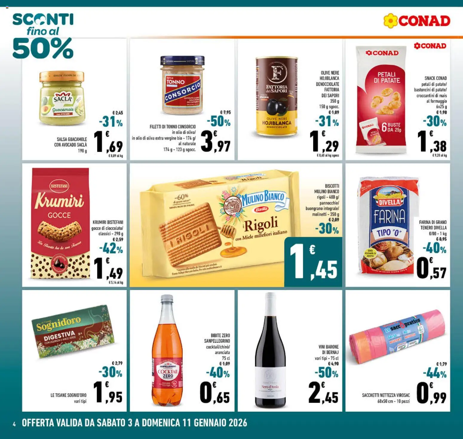 Volantino Conad del 03.01.2026 | Pagina: 4 | Prodotti: Salsa, Tonno, Bibite, Miele