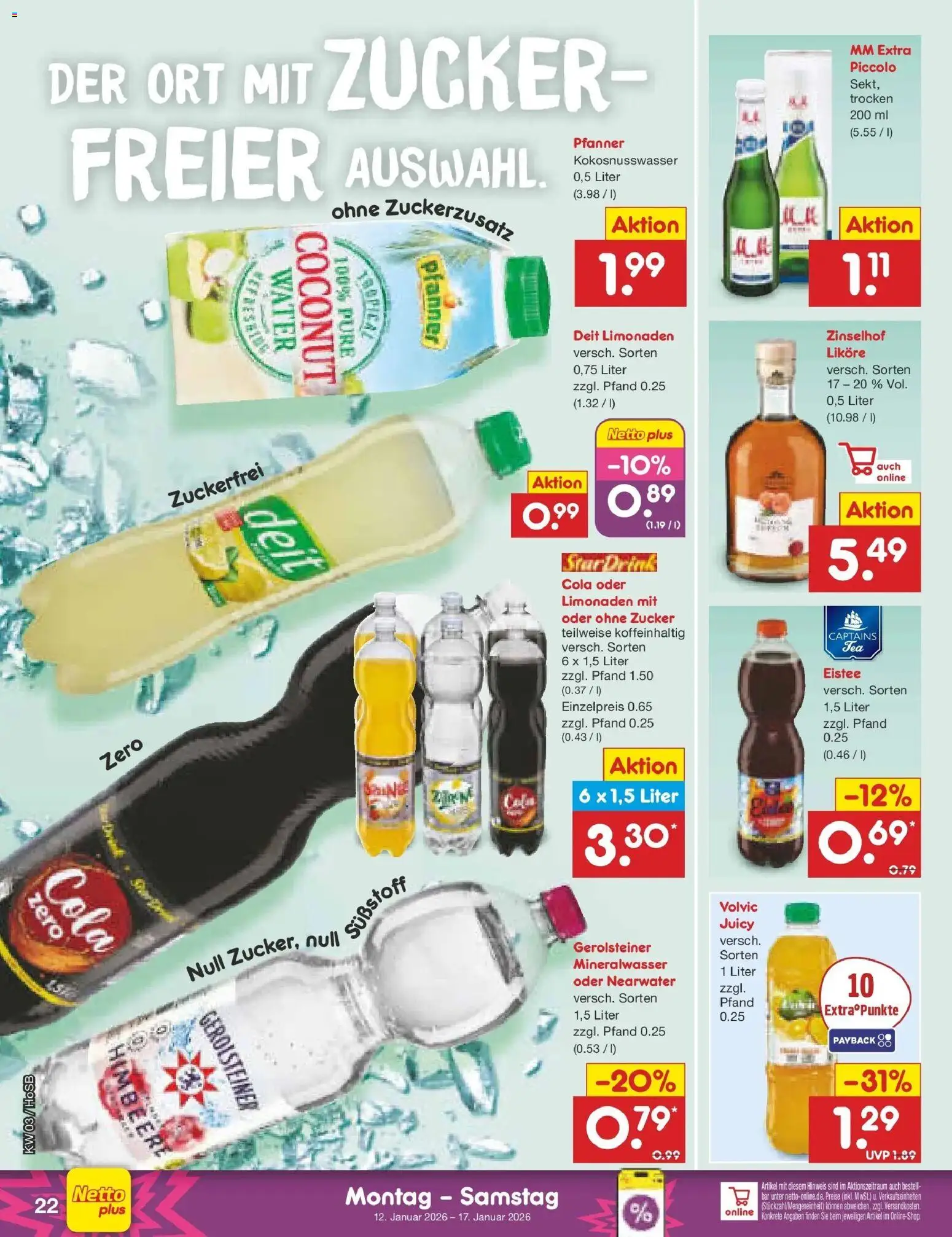 Netto Marken-Discount prospekt Hannover	 – gültig ab 12.01.2026 | Seite: 22 | Produkte: Mineralwasser, Himbeere, Volvic, Gerolsteiner