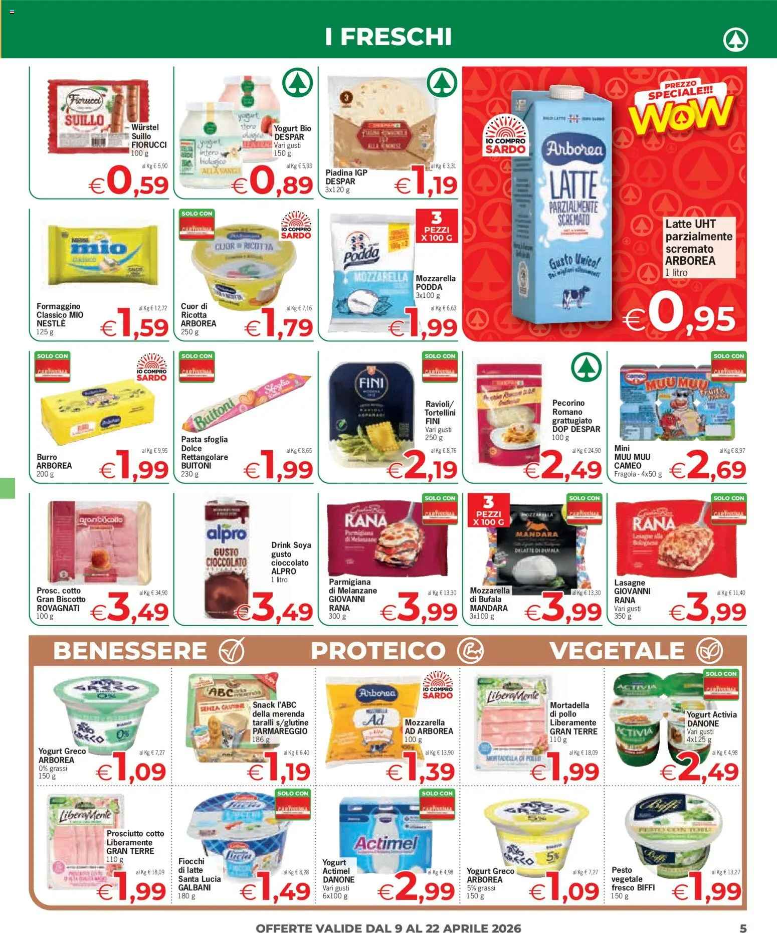 Volantino Despar del 09.04.2026 | Pagina: 5 | Prodotti: Yogurt, Pasta sfoglia, Mozzarella, Wurstel