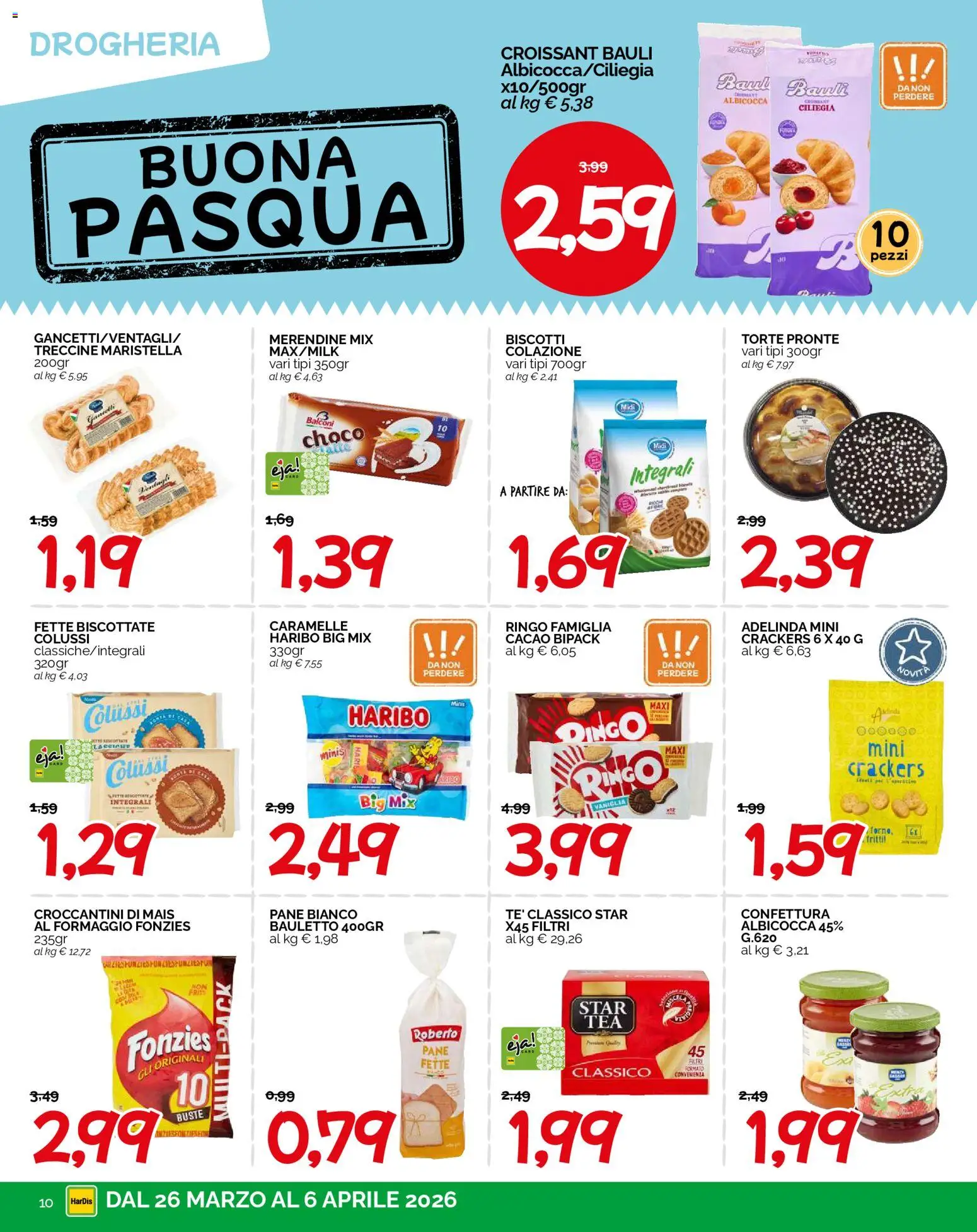 Volantino HarDis del 26.03.2026 | Pagina: 10 | Prodotti: Crackers, Croissant, Cacao, Fette biscottate