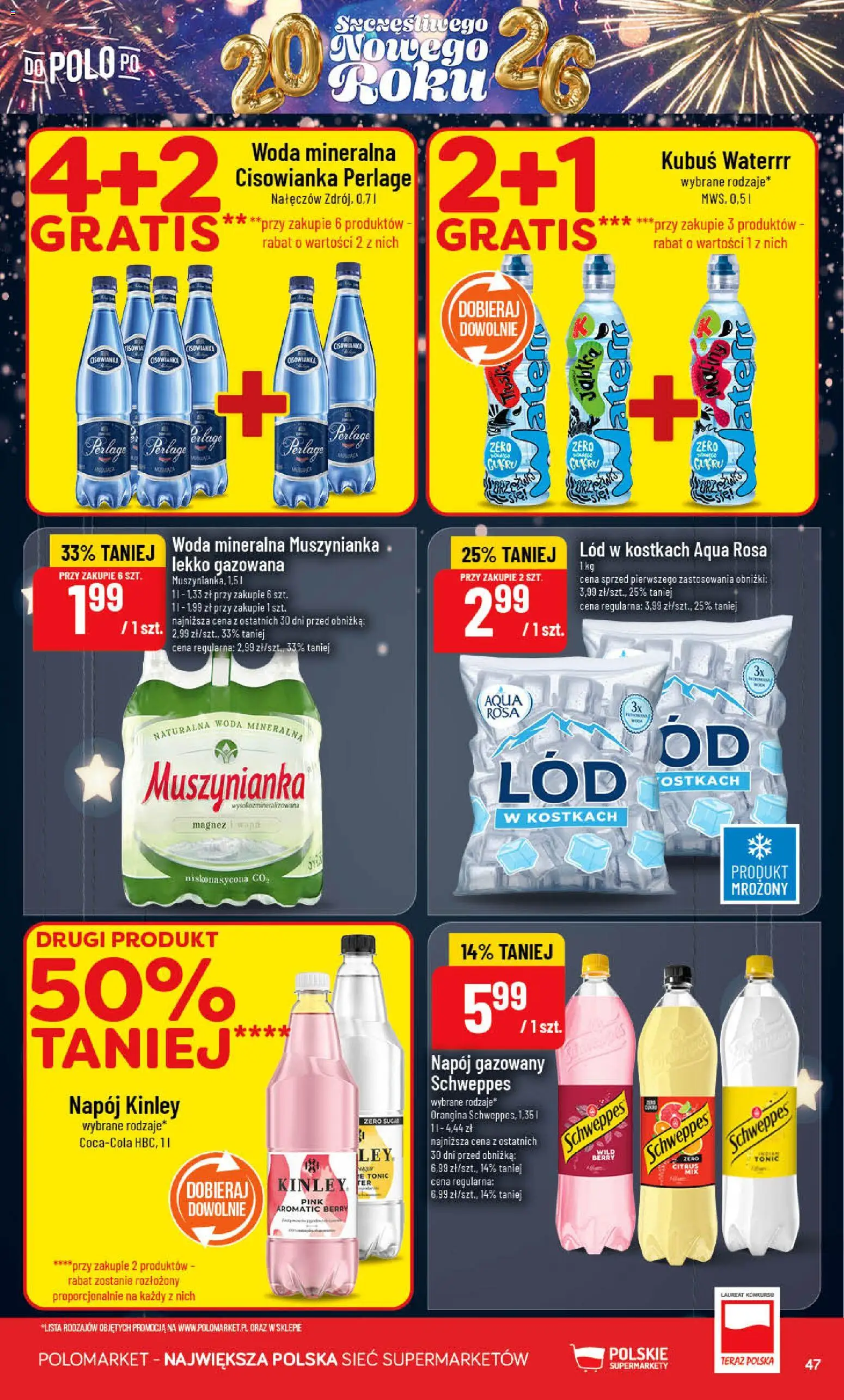POLOmarket Gazetka od 27.12.2025 | Strona: 47 | Produkty: Muszynianka, Lód w kostkach, Woda