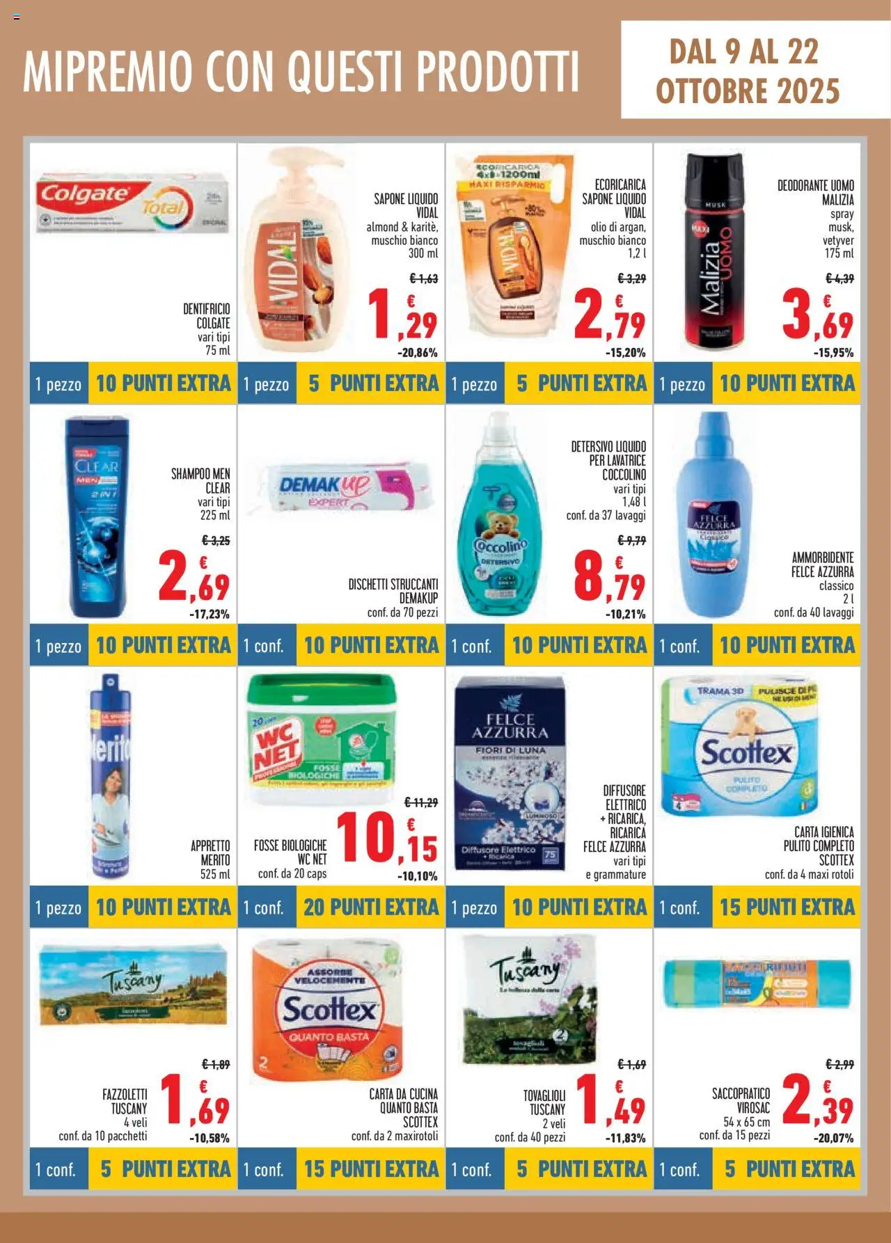 Volantino Conad del 09.10.2025 | Pagina: 9 | Prodotti: Carta igienica, Fazzoletti, Lavatrice, WC