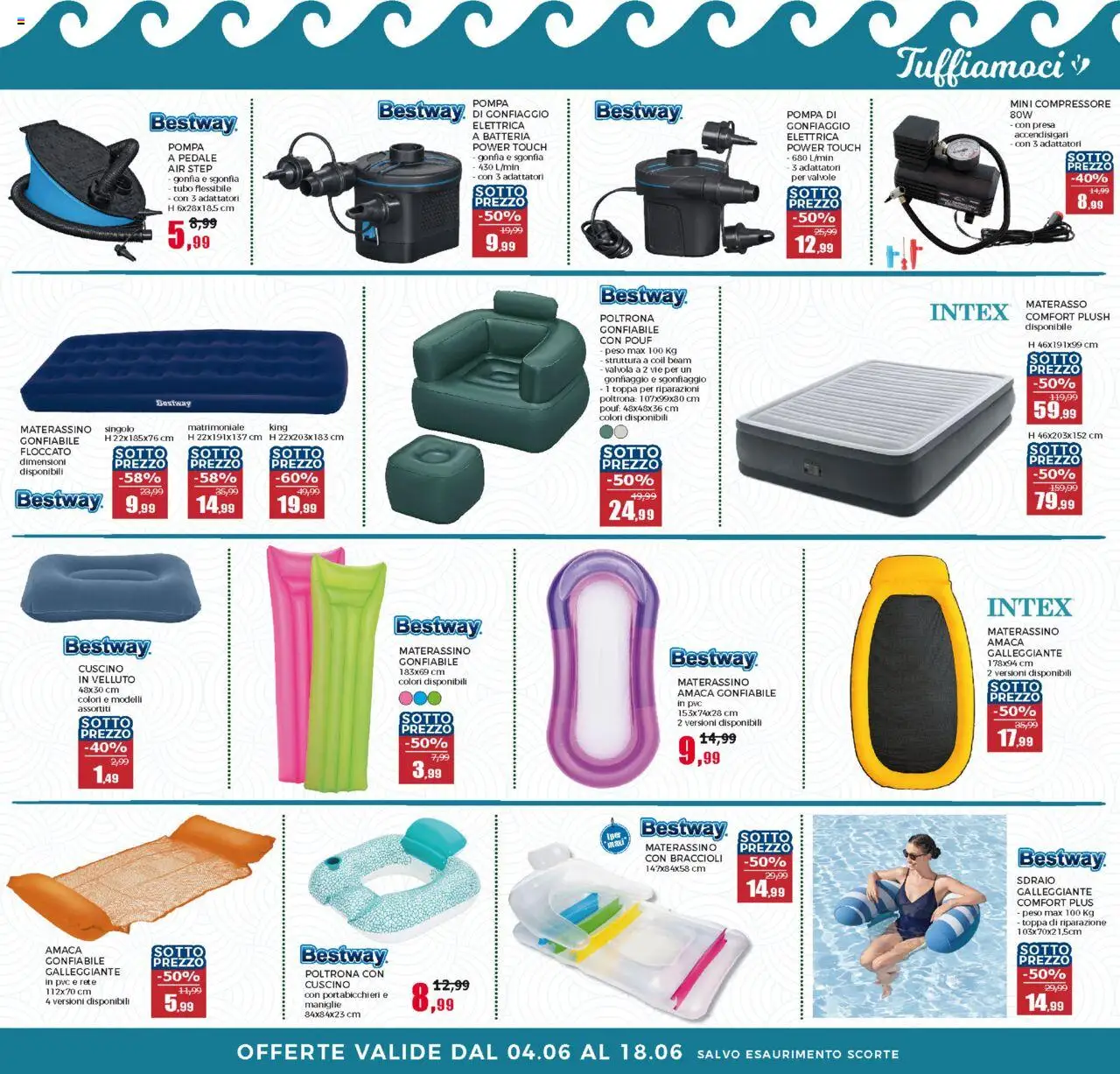Volantino Happy Casa del 04.06.2025 | Pagina: 17 | Prodotti: Braccioli, Materasso, Presa, Batteria