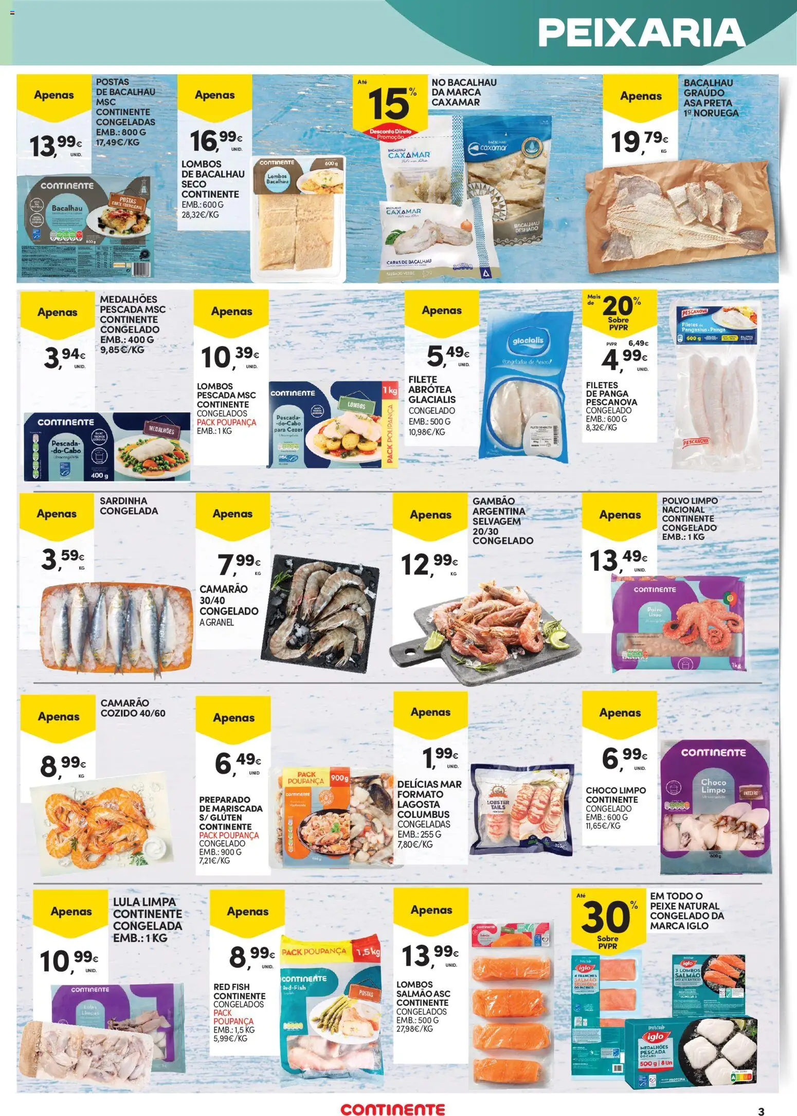 Continente - Açores │ válido de 19.02.2026 | Página: 3 | Produtos: Bacalhau, Lulas, Camarão, Peixe