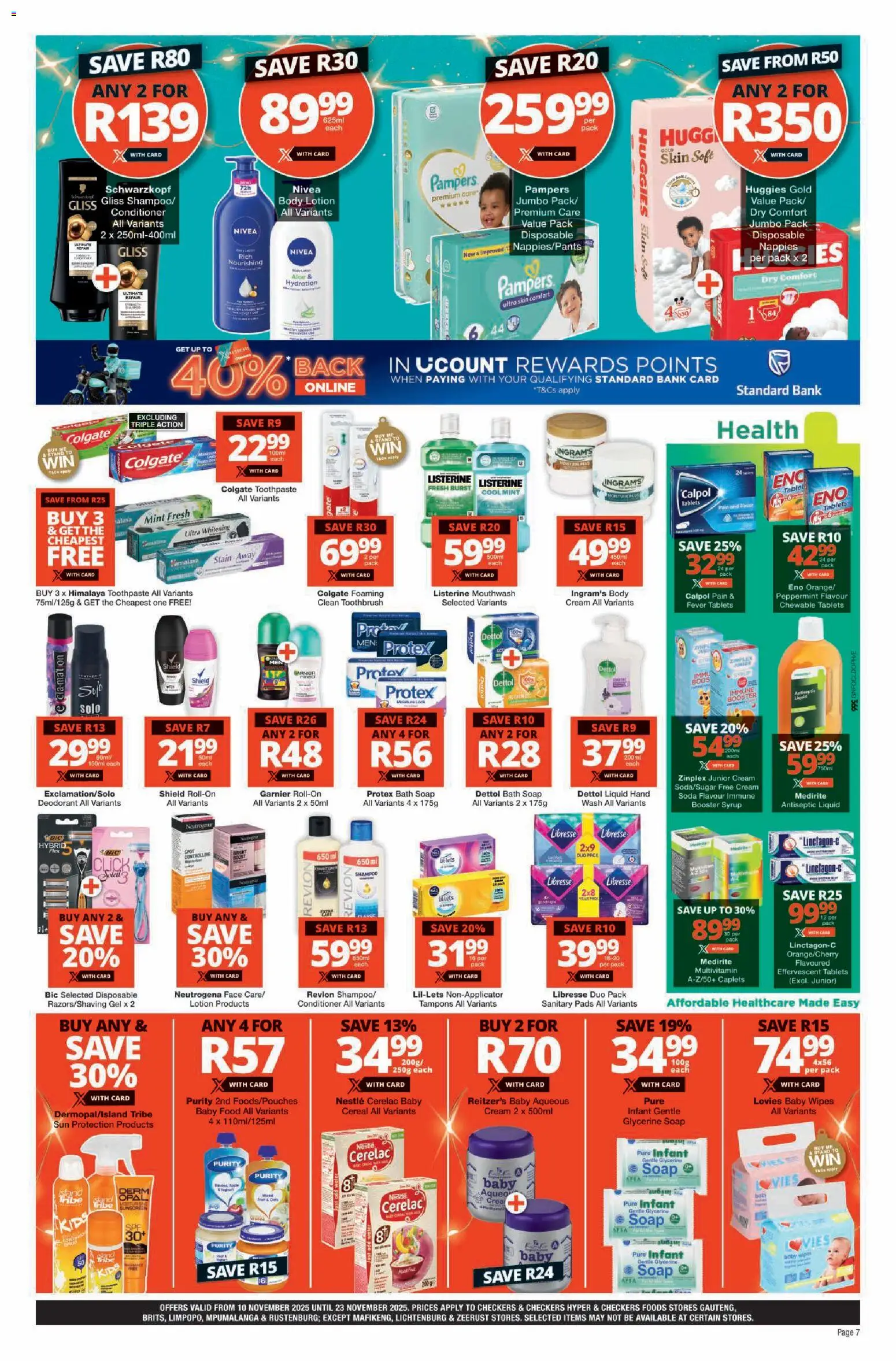 New Checkers catalogue – valid from 09.11.2025 | Page: 7 | Products: Cream, Deodorant, Toothpaste, Nappies