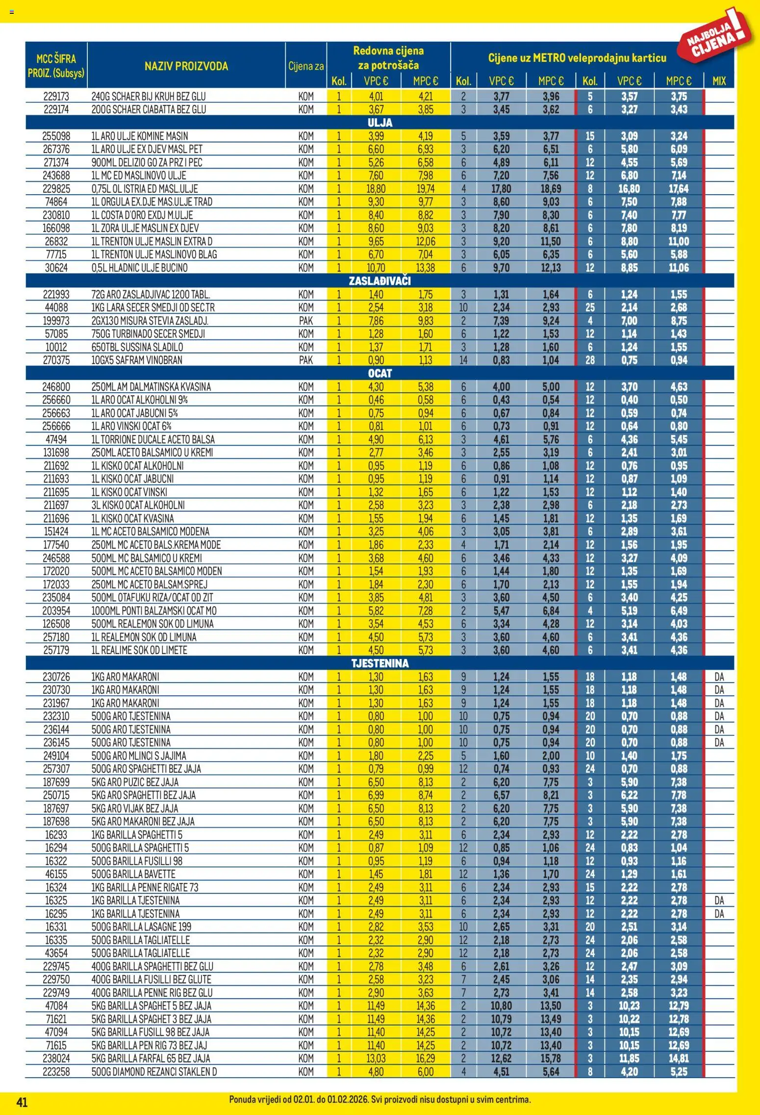 Metro katalog | vrijedi od 02.01.2026 | Stranica: 41 | Proizvodi: Ulje, Sok, Tjestenina, Balsamico