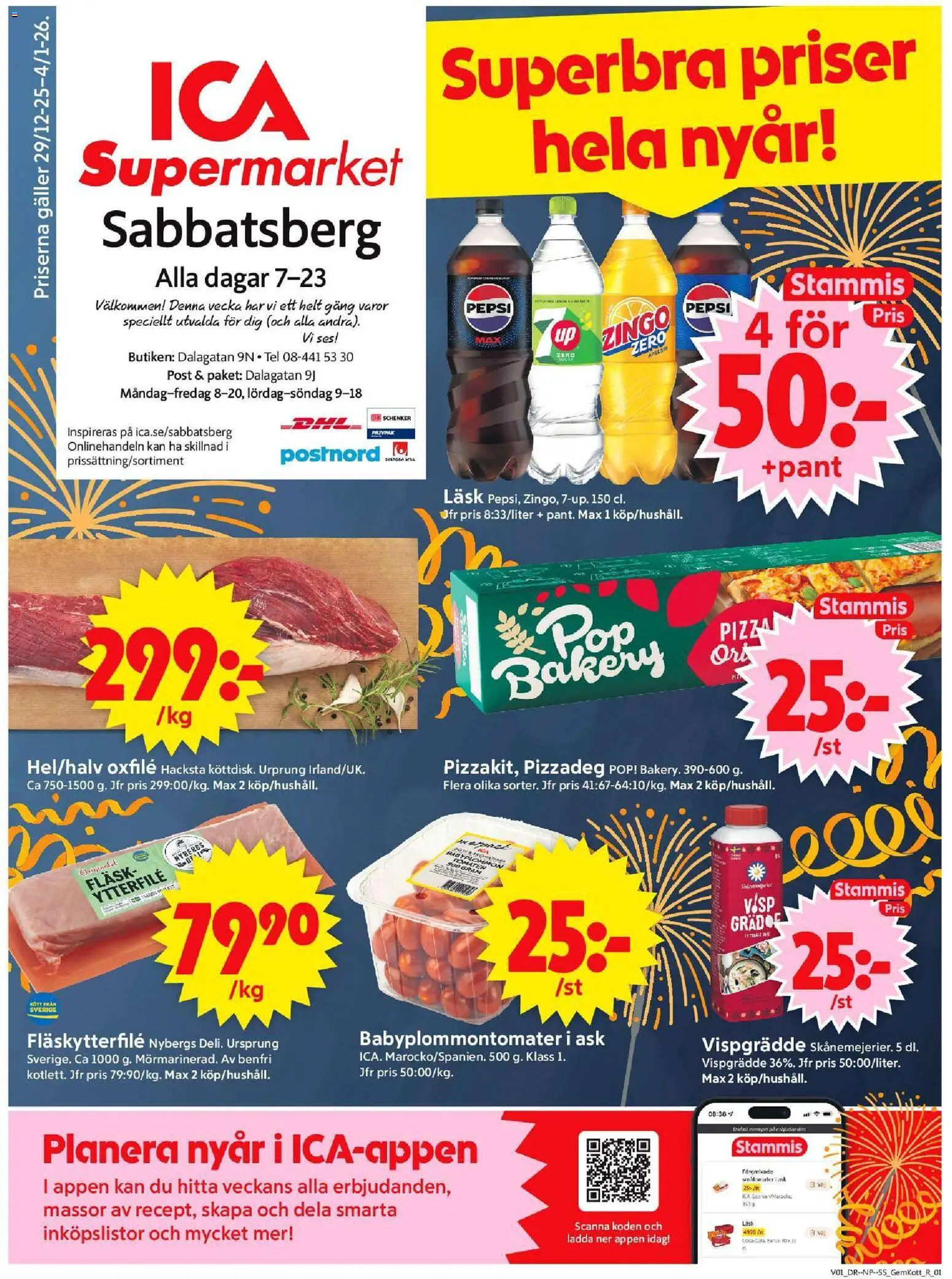 ICA Supermarket reklamblad aktuell från 30.12.2025 | Sida: 1 | Produkter: Visp, Zingo, Oxfilé, Fläsk