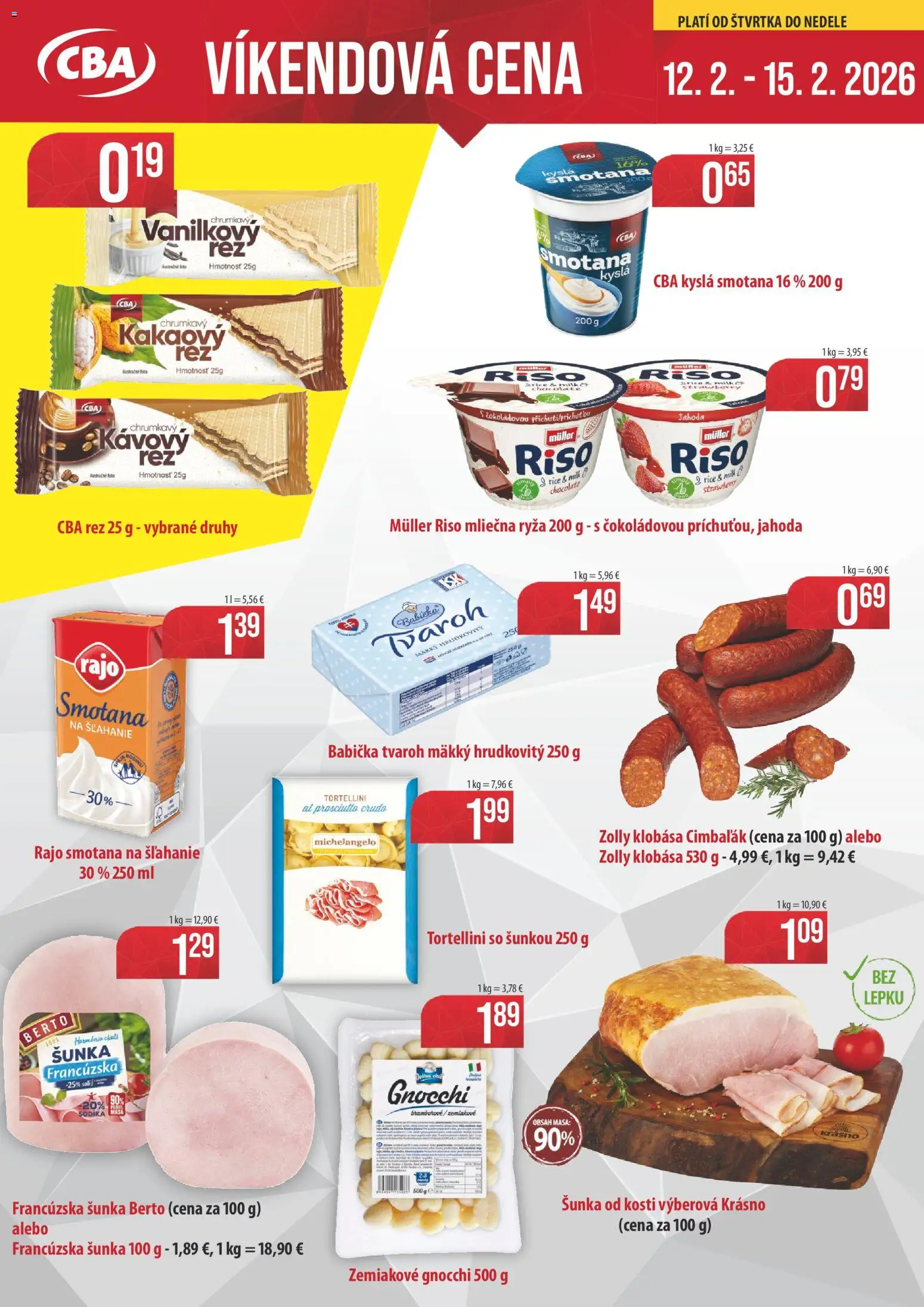 Nové CBA Verex akcie – leták je platný od 12.02.2026 | Strana: 1 | Produkty: Šunka, Smotana, Tvaroh, Smotana na šľahanie